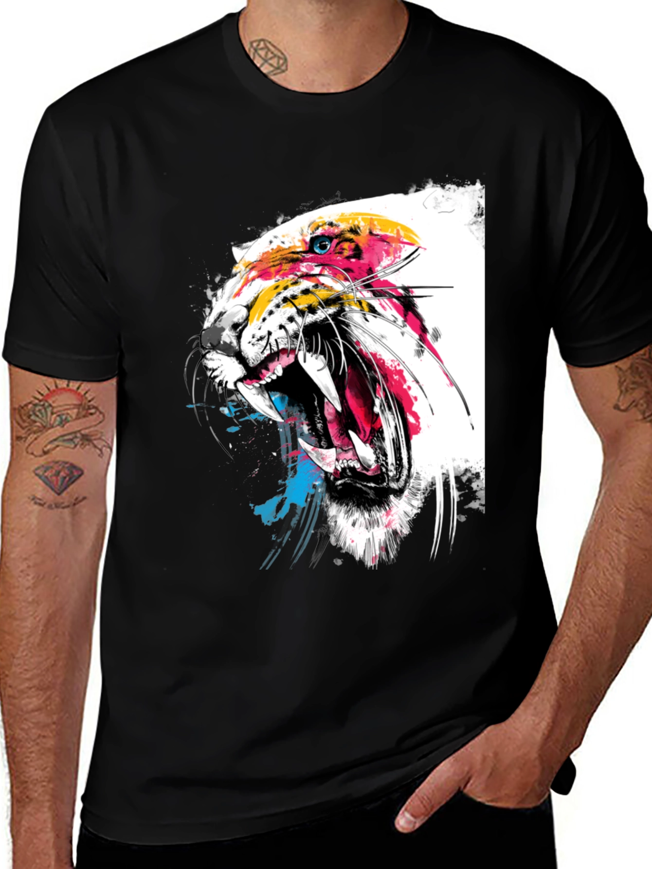 Variant 24 of Bold Tiger Graphic Tee - Black Cotton T-Shirt