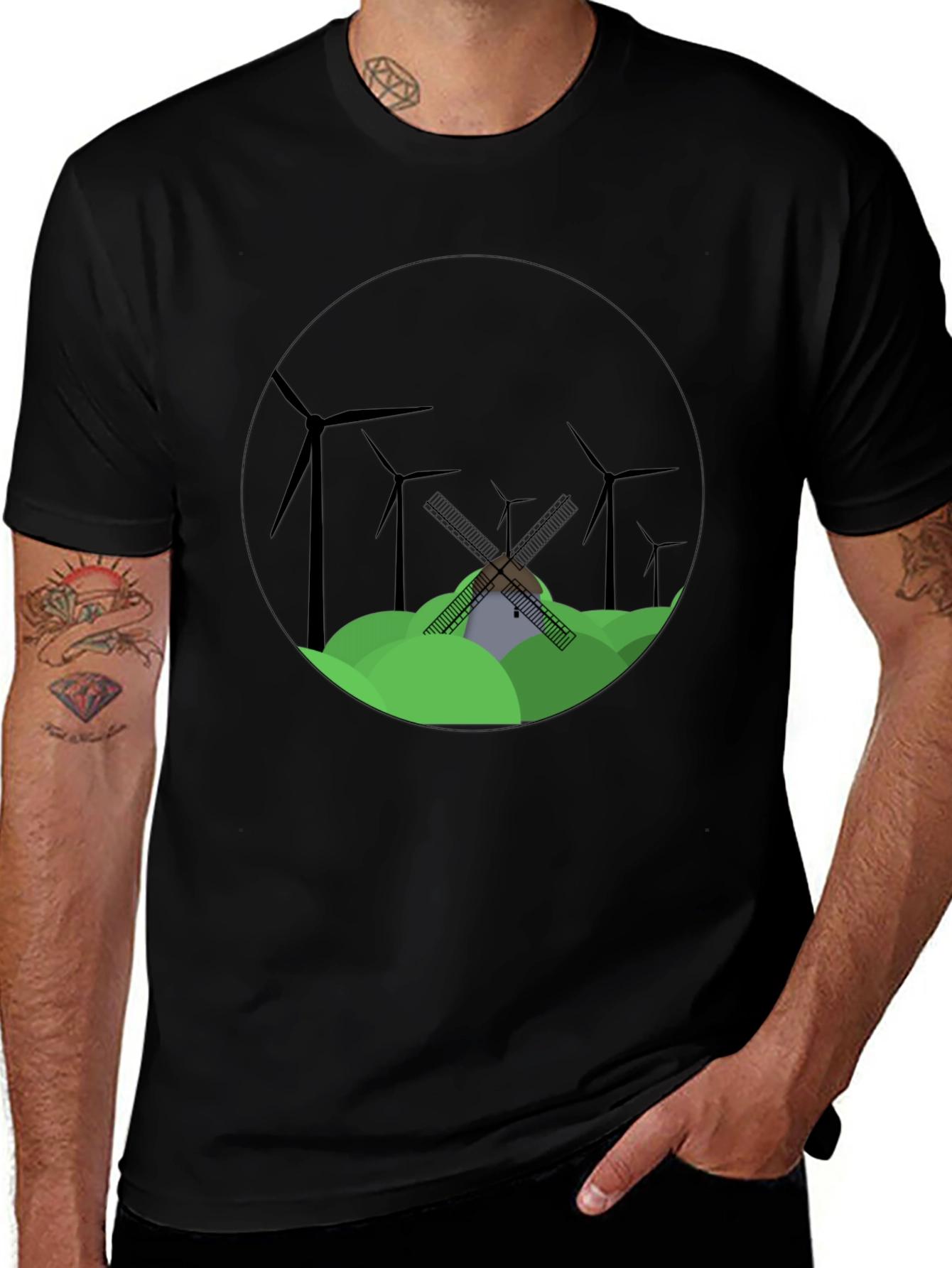 Variant 13 of Windmill Scene Black T-Shirt