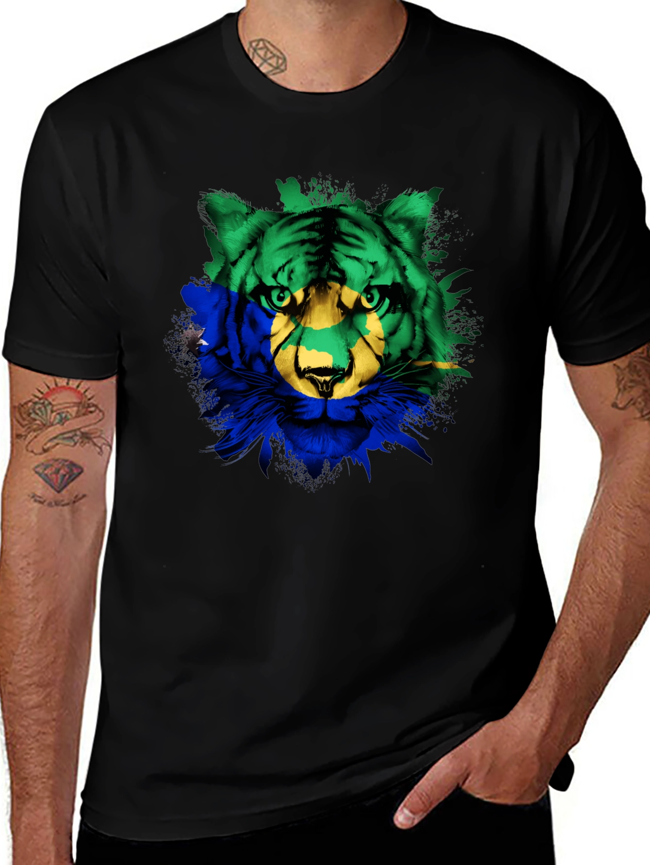 Variant 22 of Tiger Graphic Print Men's Black T-Shirt