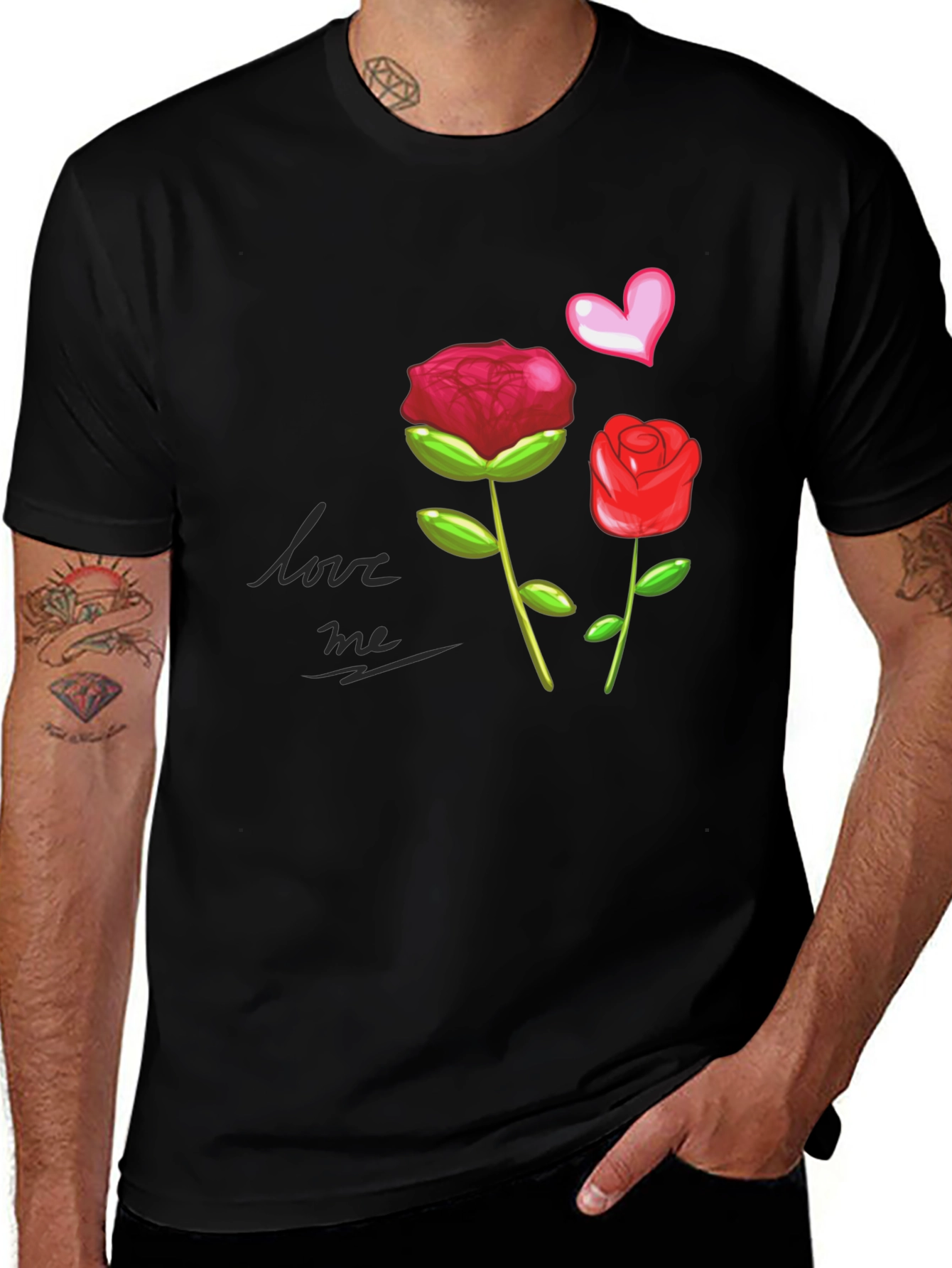 Variant 4 of Love Me Roses Graphic Tee - Black