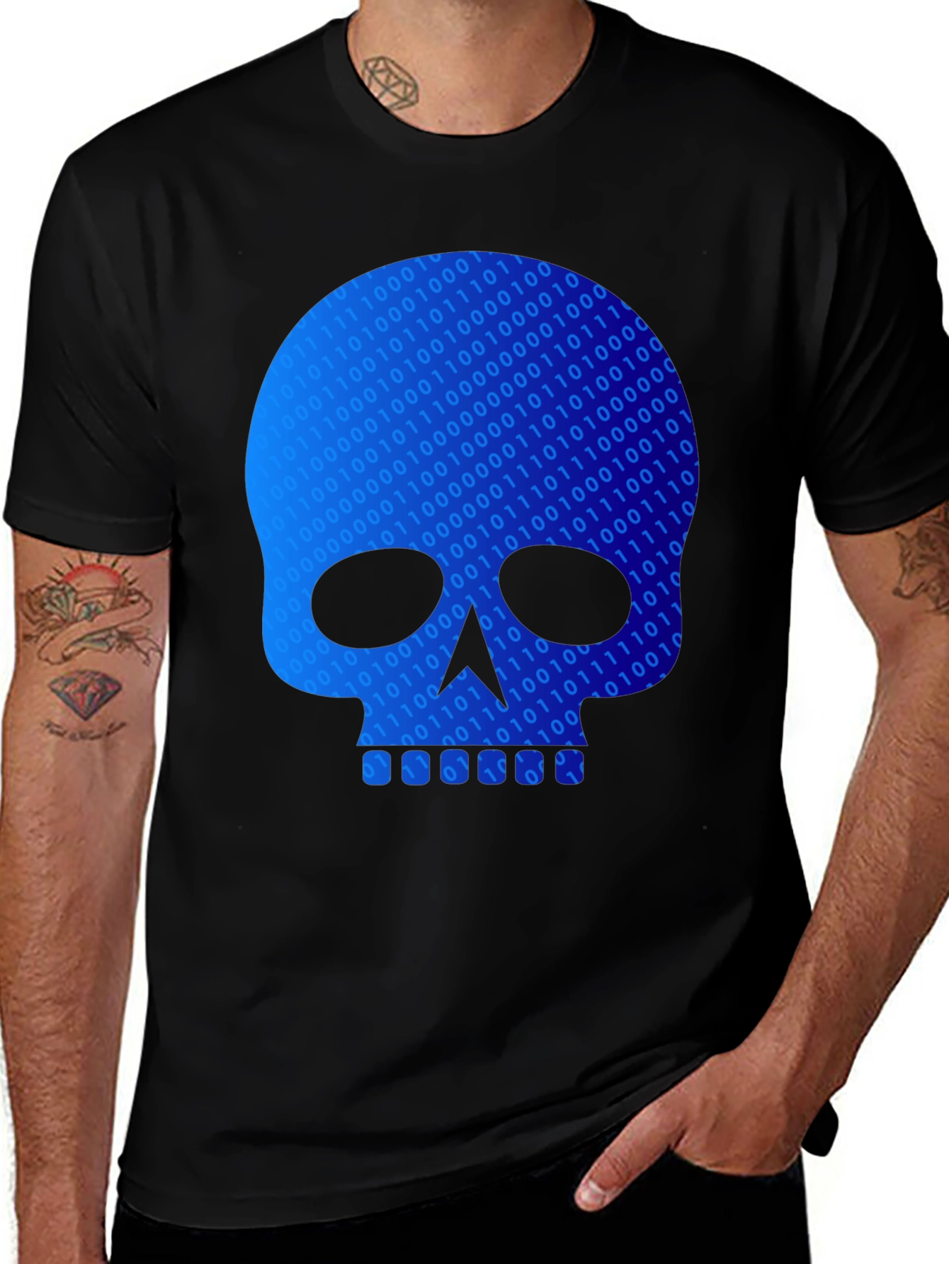 Black Binary Code Skull Graphic T-Shirt - Black main image