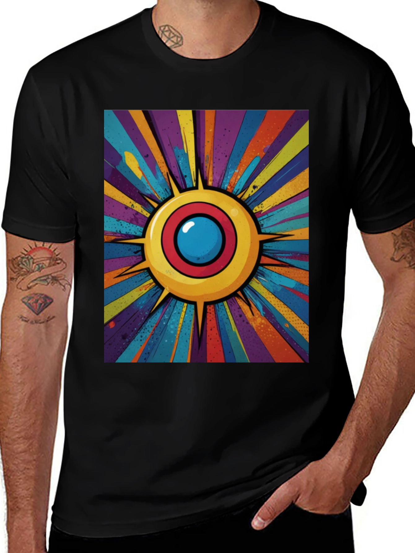 Variant 26 of Vibrant Sunburst Graphic Tee - Modern Abstract Design