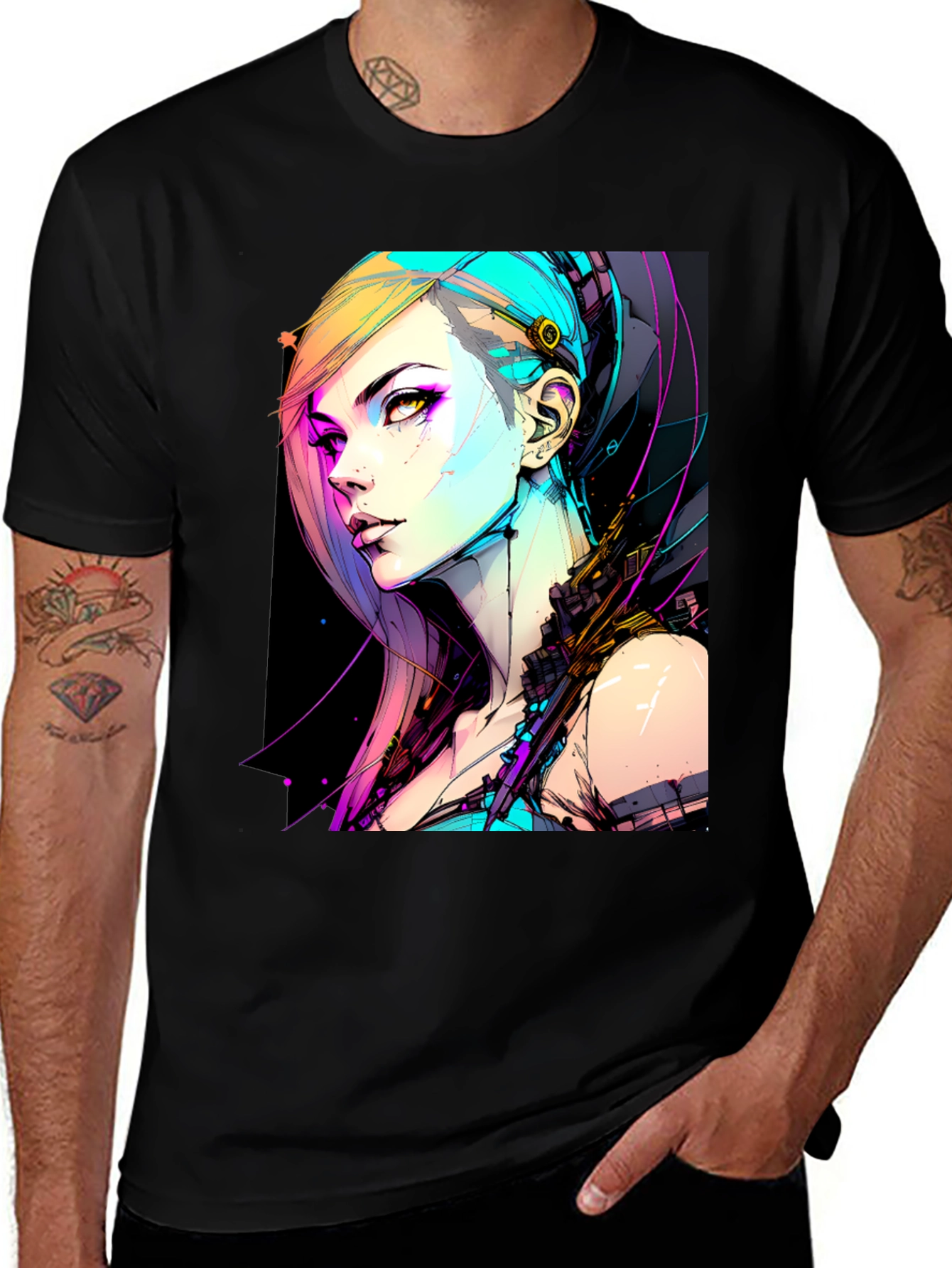 Variant 4 of Cyberpunk Girl Graphic Tee - Cool Urban Style