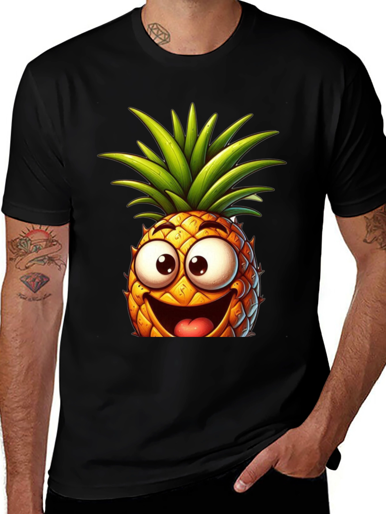Variant 22 of Funny Pineapple Graphic Tee - Black Cotton T-Shirt