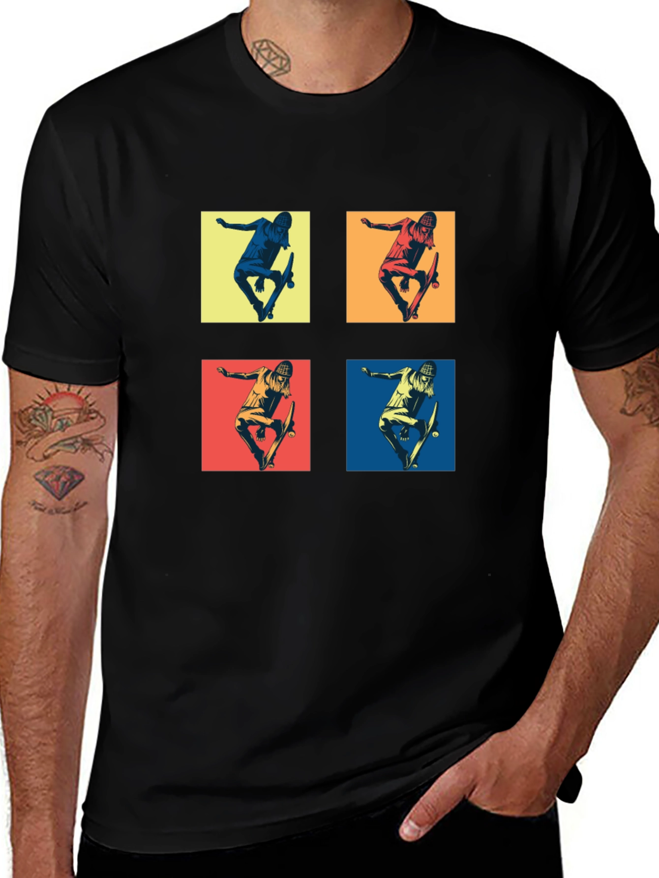 Skateboarder Graphic Print Black T-Shirt