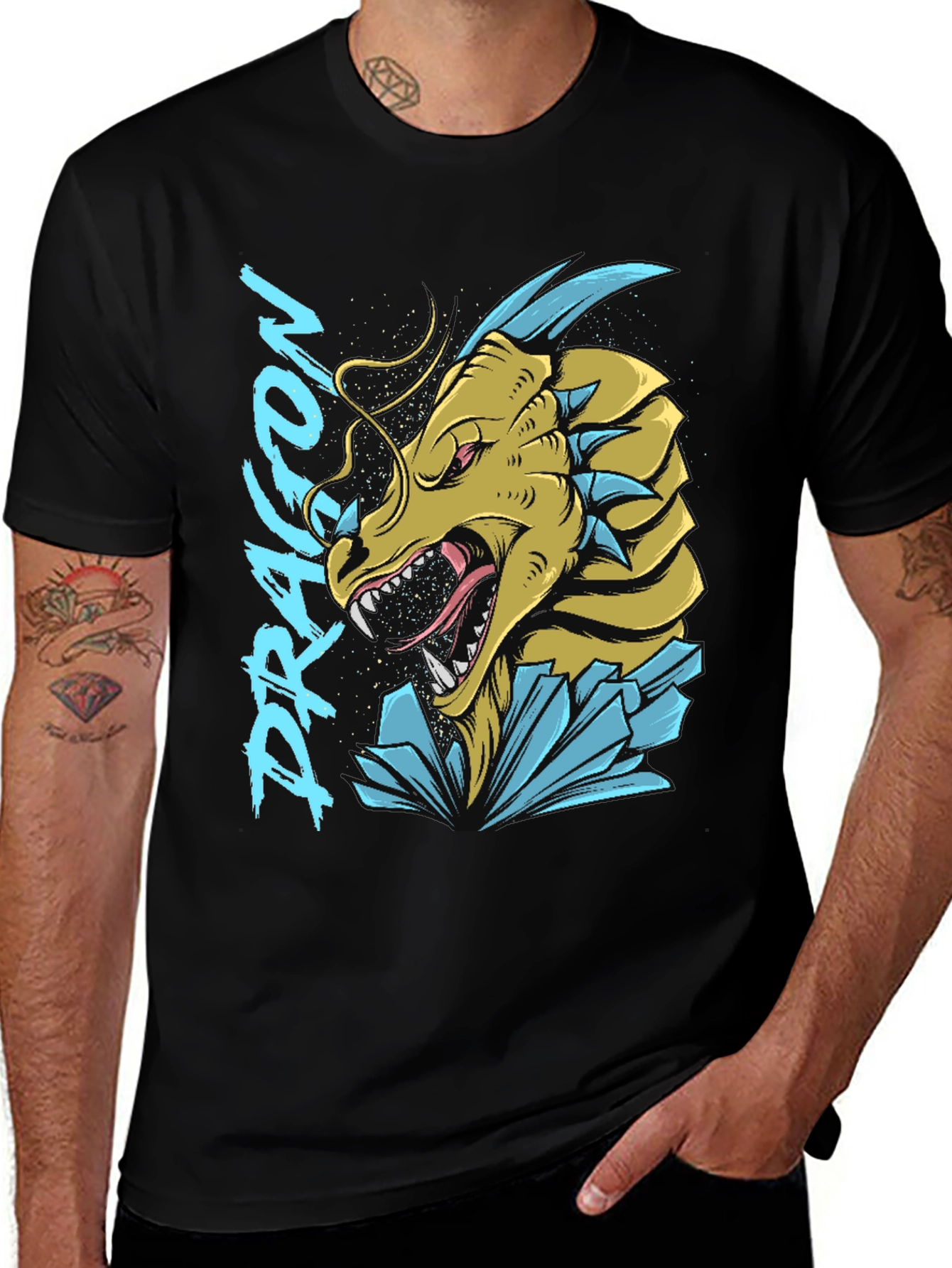 Variant 21 of Dragon Graphic Tee - Black Cotton T-Shirt