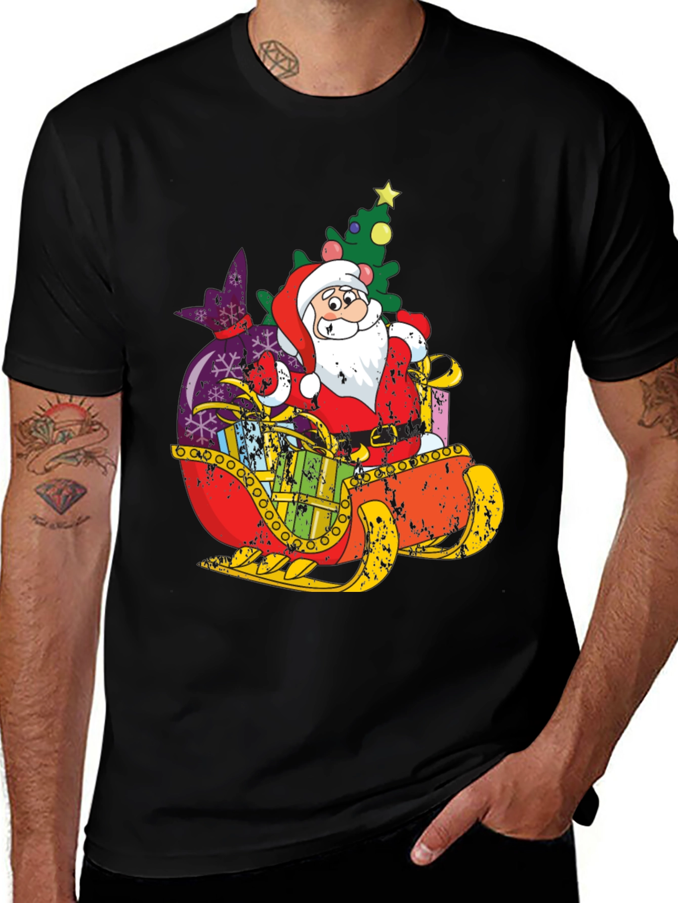 Variant 13 of Santa's Sleigh Black T-Shirt