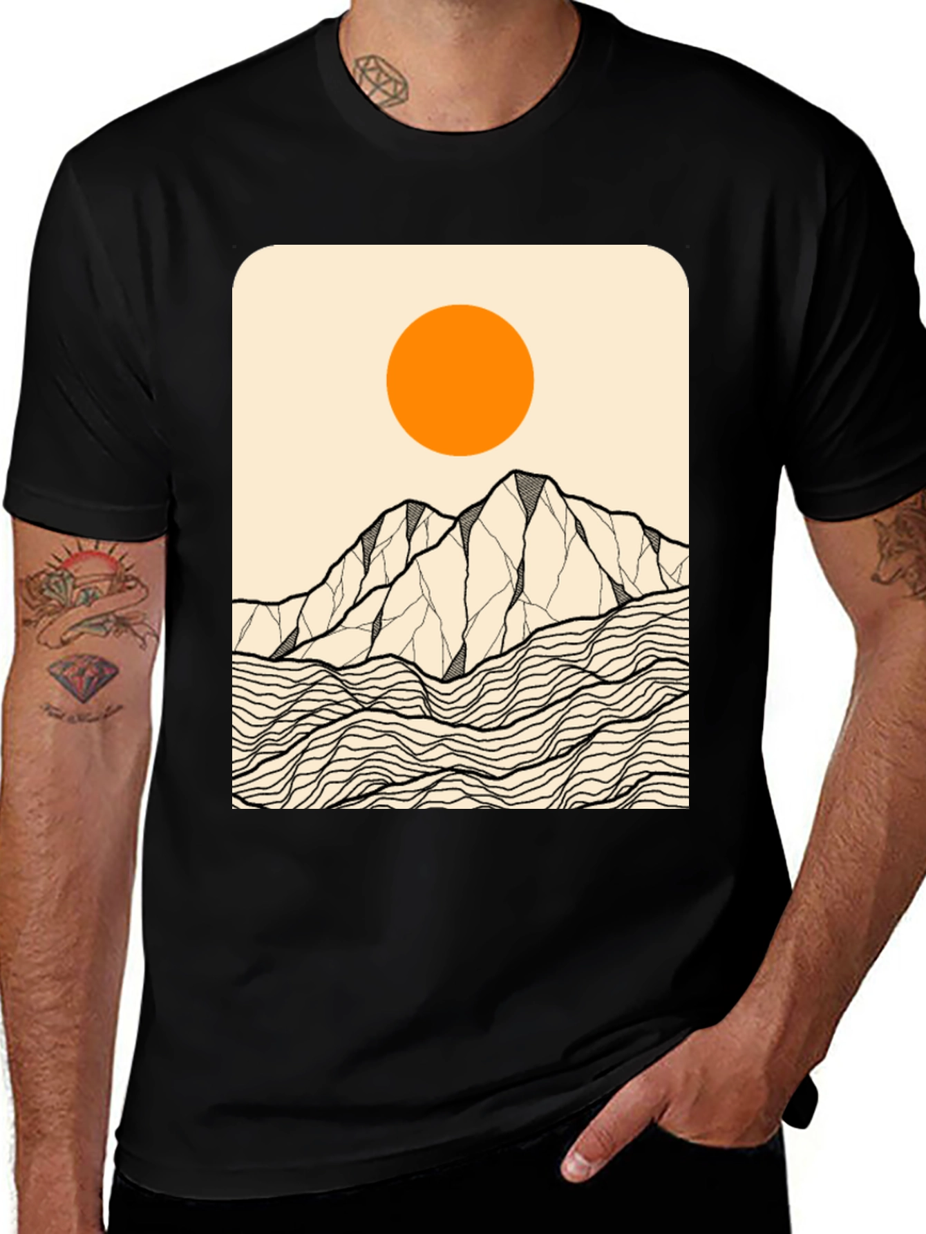Variant 20 of Mountain Sunset Graphic Tee - Black Cotton T-Shirt