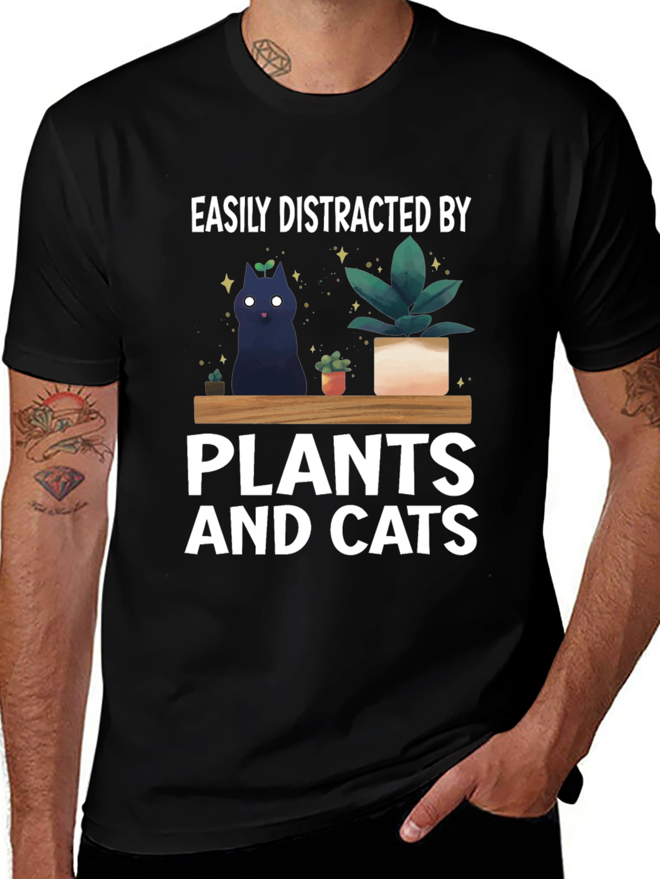 Variant 15 of Easily Distracted by Plants and Cats Graphic T-Shirt