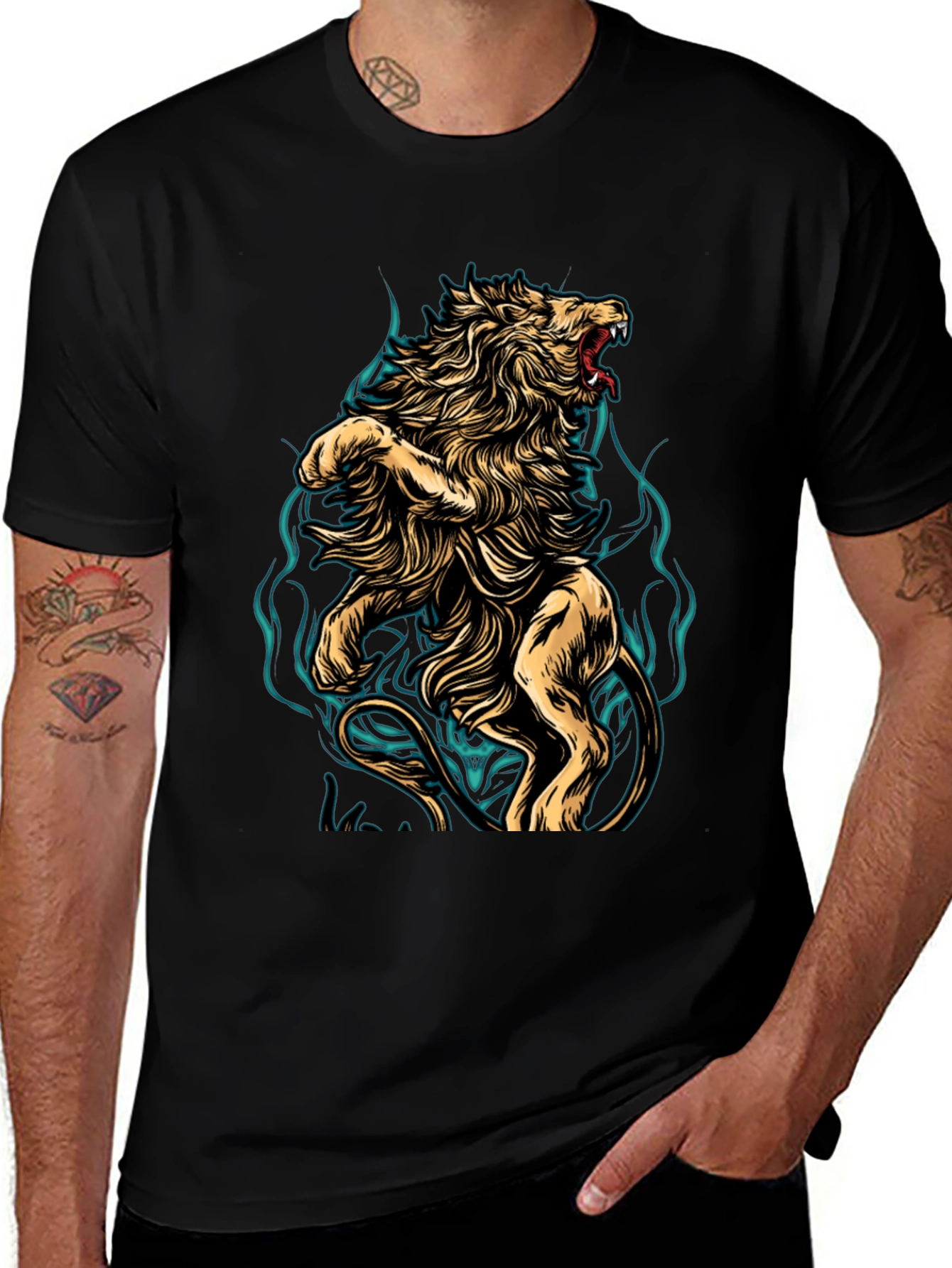 Variant 12 of Lion Graphic Tee - Bold Animal Print Black T-Shirt