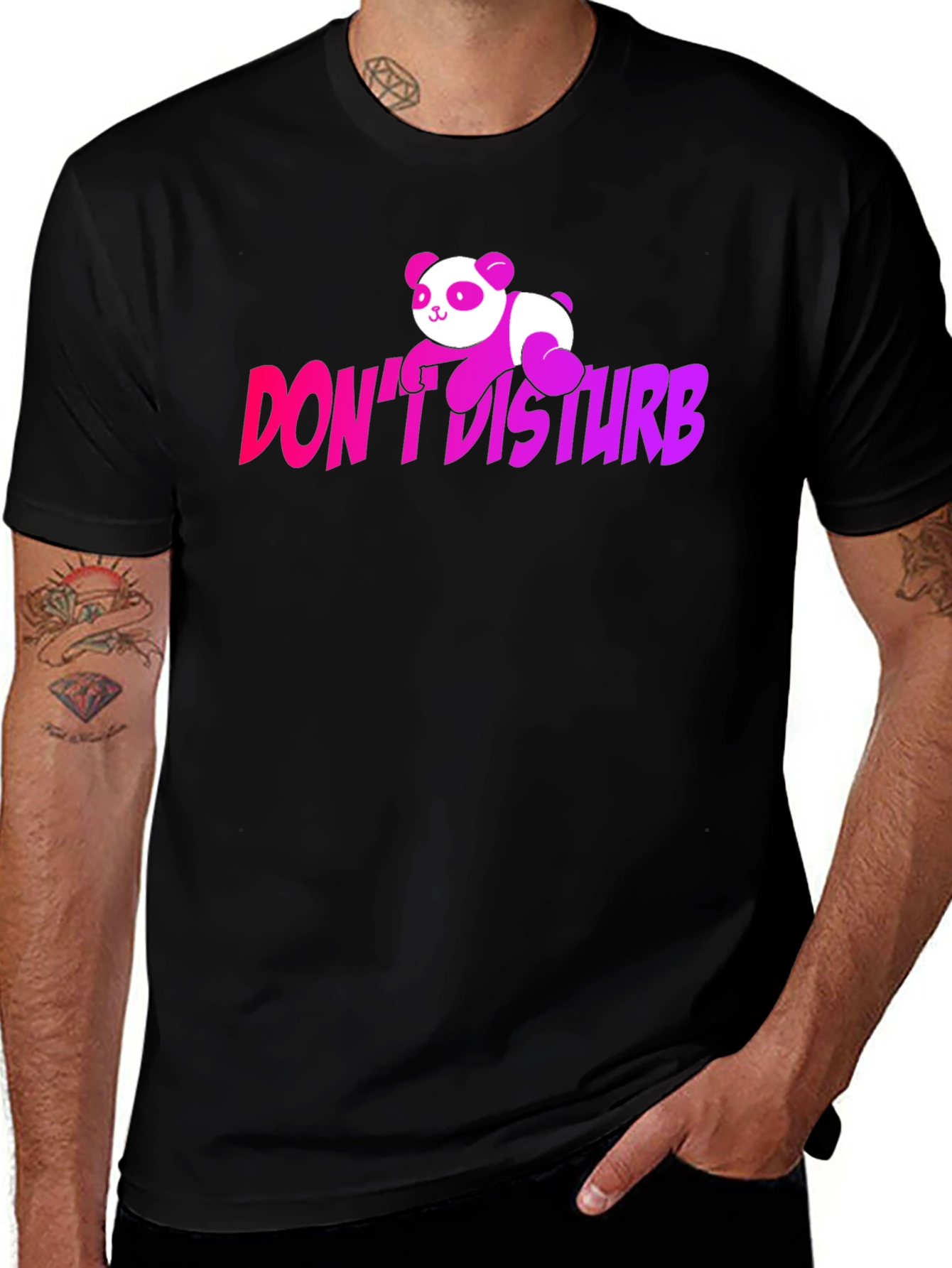 Variant 14 of Don't Disturb Panda Graphic Tee - Black Cotton T-Shirt