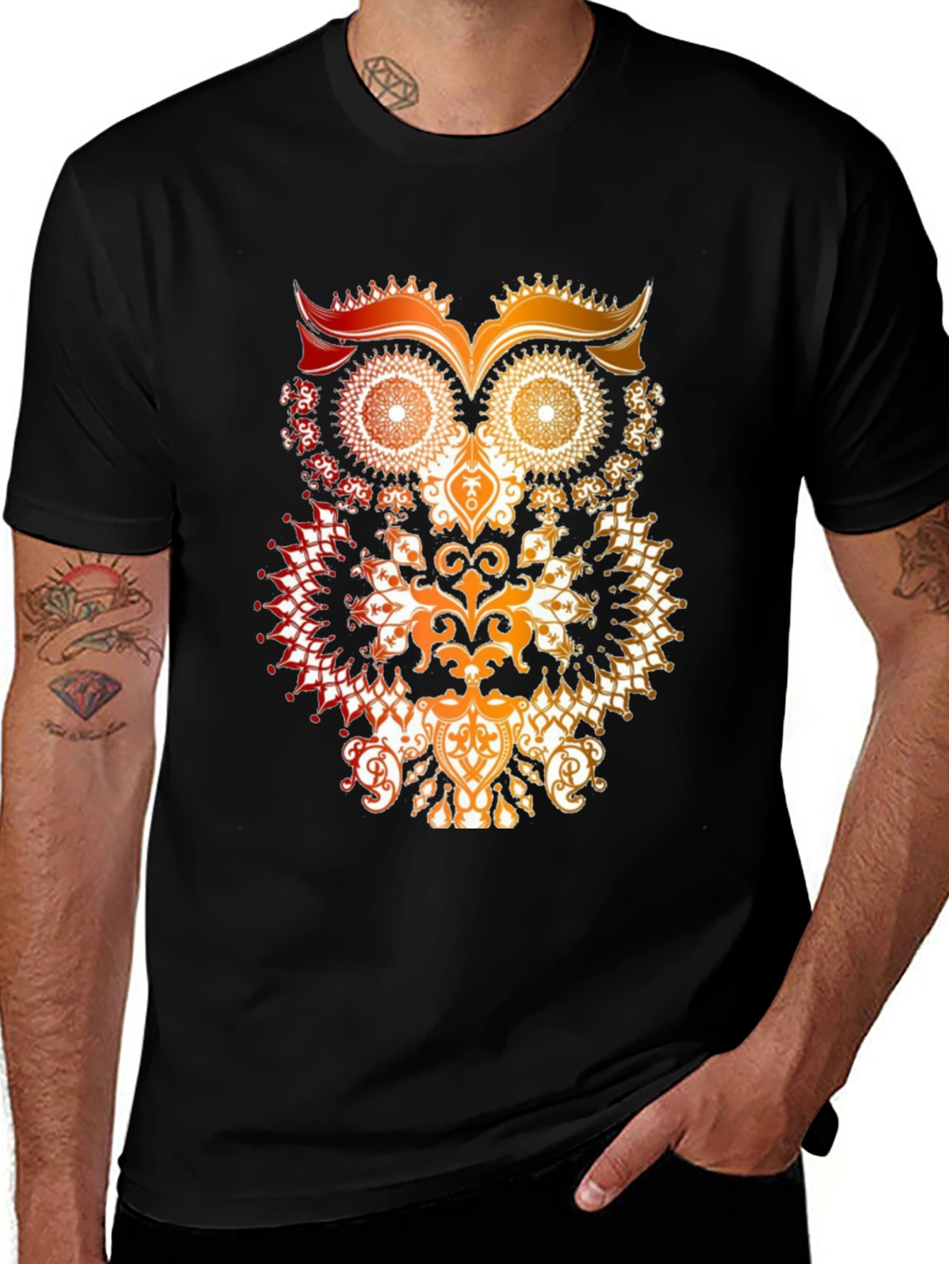 Variant 29 of Owl Mandala Graphic Print T-Shirt - Men's Black Tee