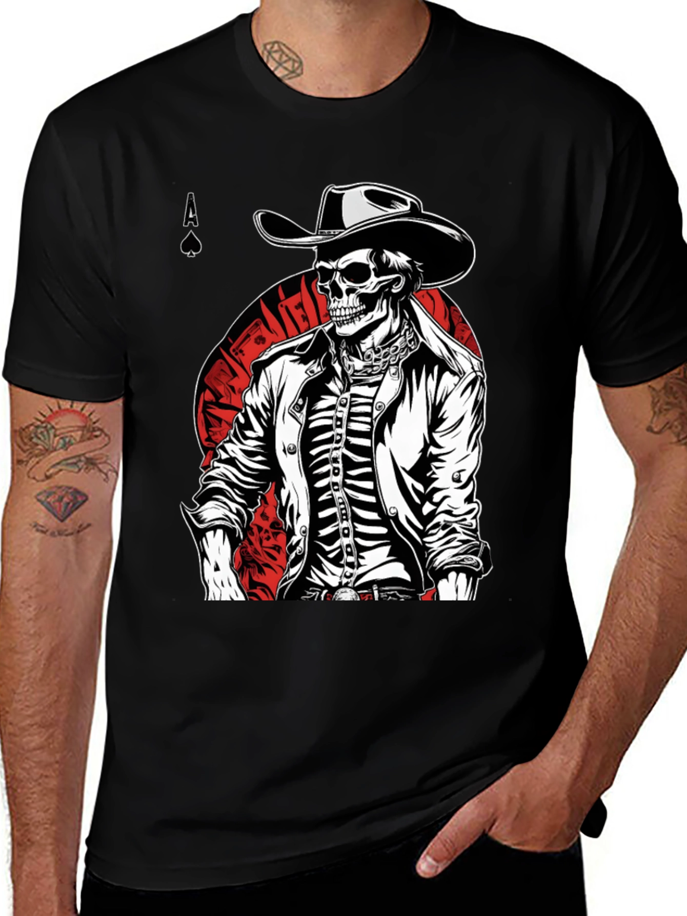 Variant 21 of Skeleton Cowboy T-Shirt - Ace of Spades Tee