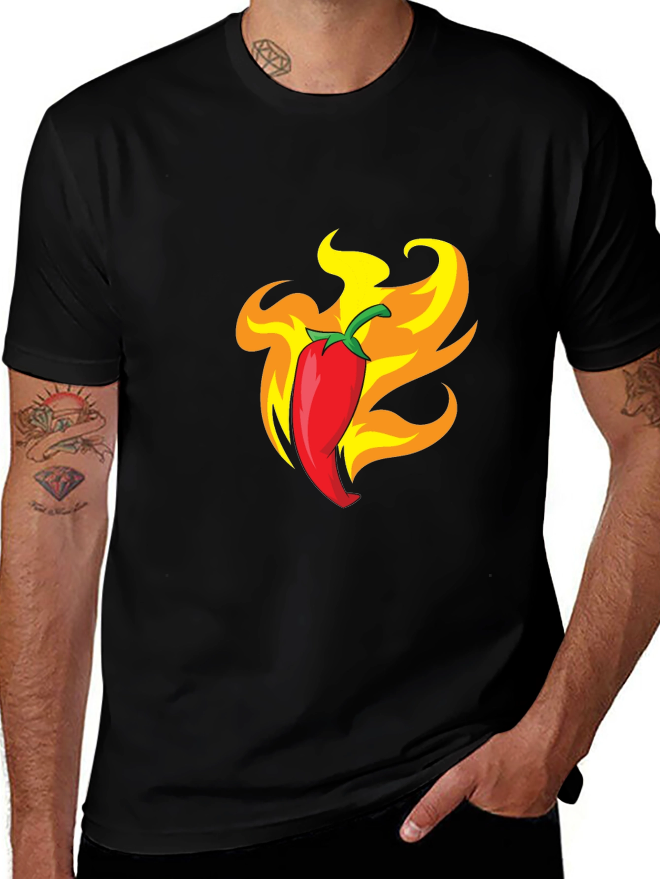 Variant 29 of Fiery Chili Pepper Graphic Tee - Bold Black T-Shirt