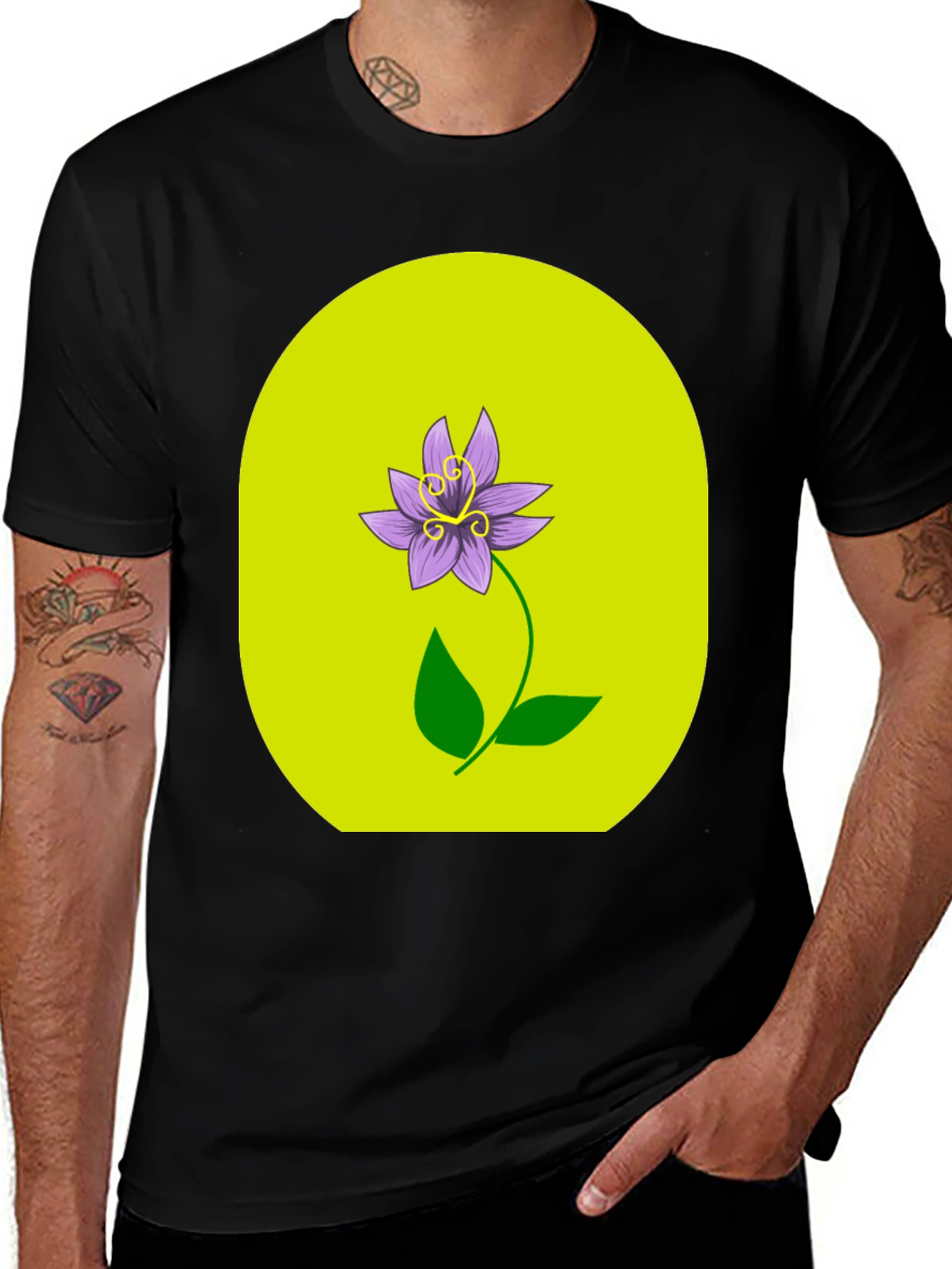 Variant 3 of Black T-Shirt with Floral Graphic Design