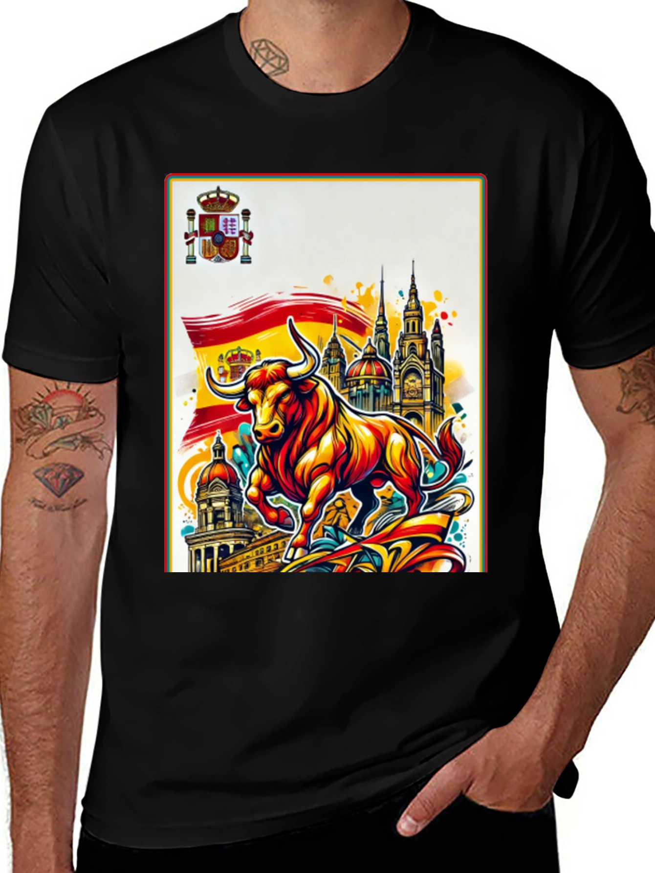 Variant 11 of Spanish Bull Graphic Tee - Black Cotton T-Shirt