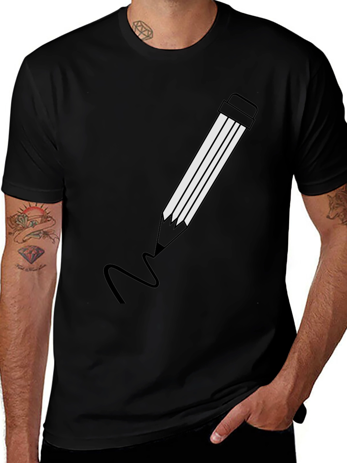 Pencil Graphic Black T-Shirt | Modern Casual Tee