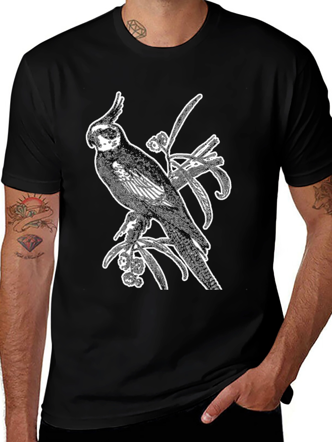 Variant 25 of Cockatiel Graphic Tee - Black Cotton Bird Shirt