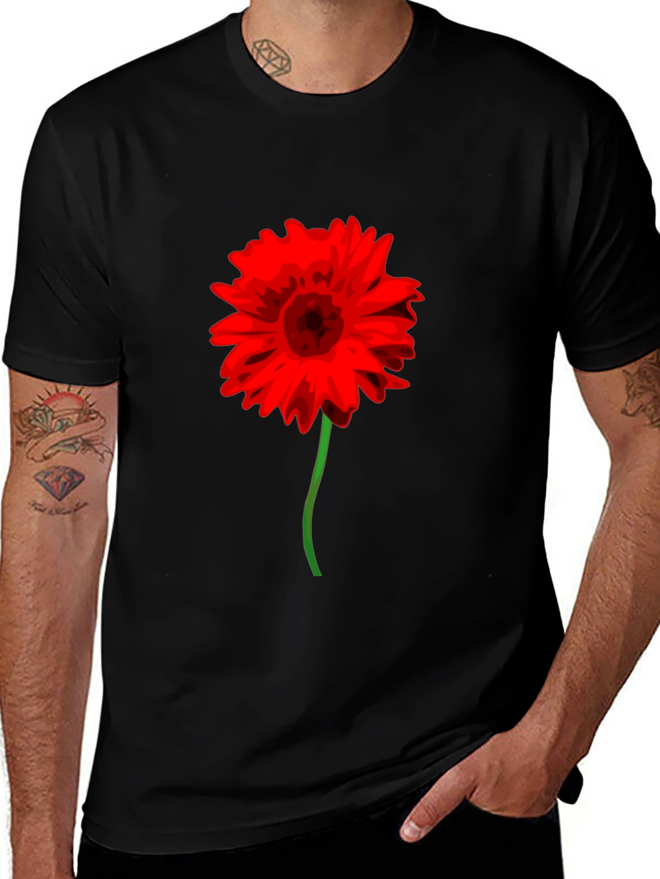 Variant 15 of Red Flower Graphic Black T-Shirt