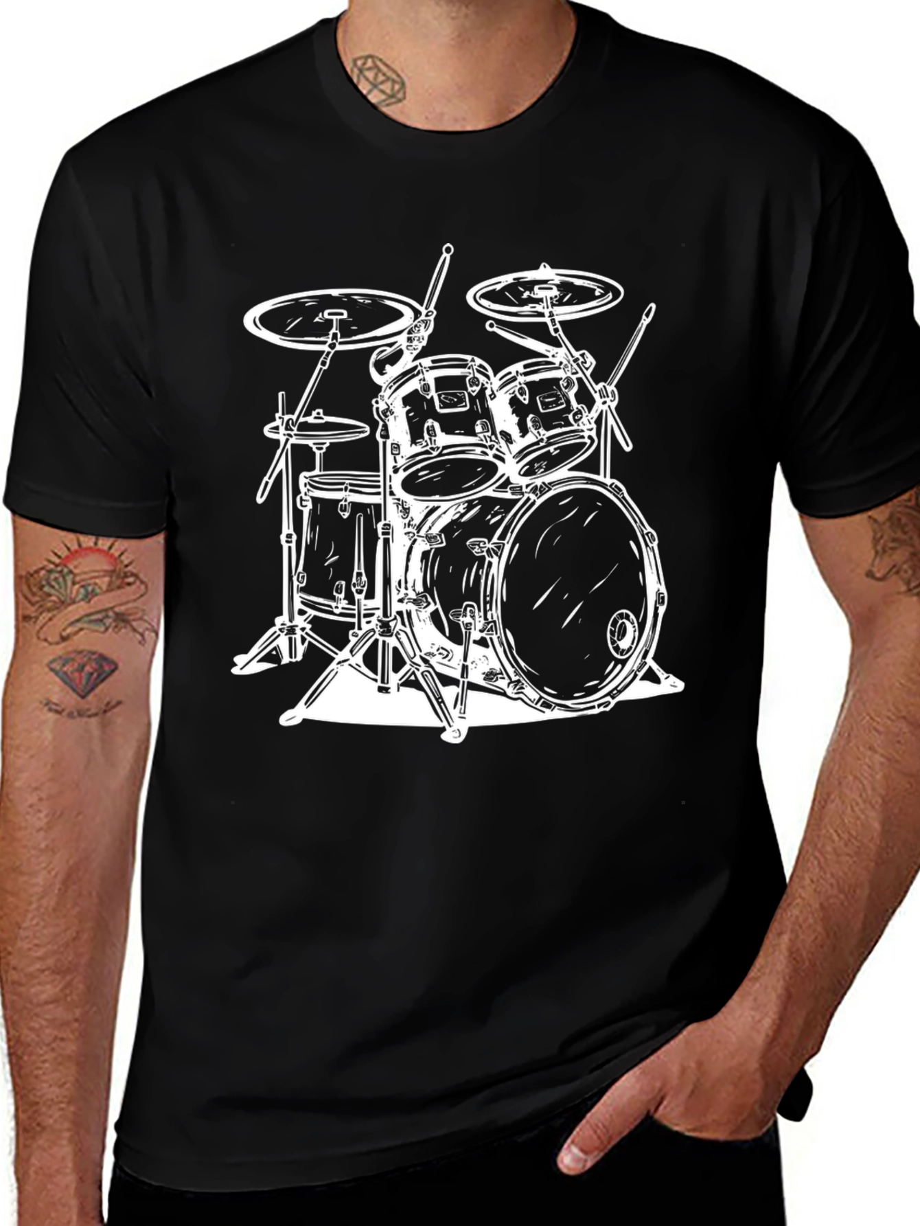 Drum Kit Graphic Tee - Musician's Black T-Shirt