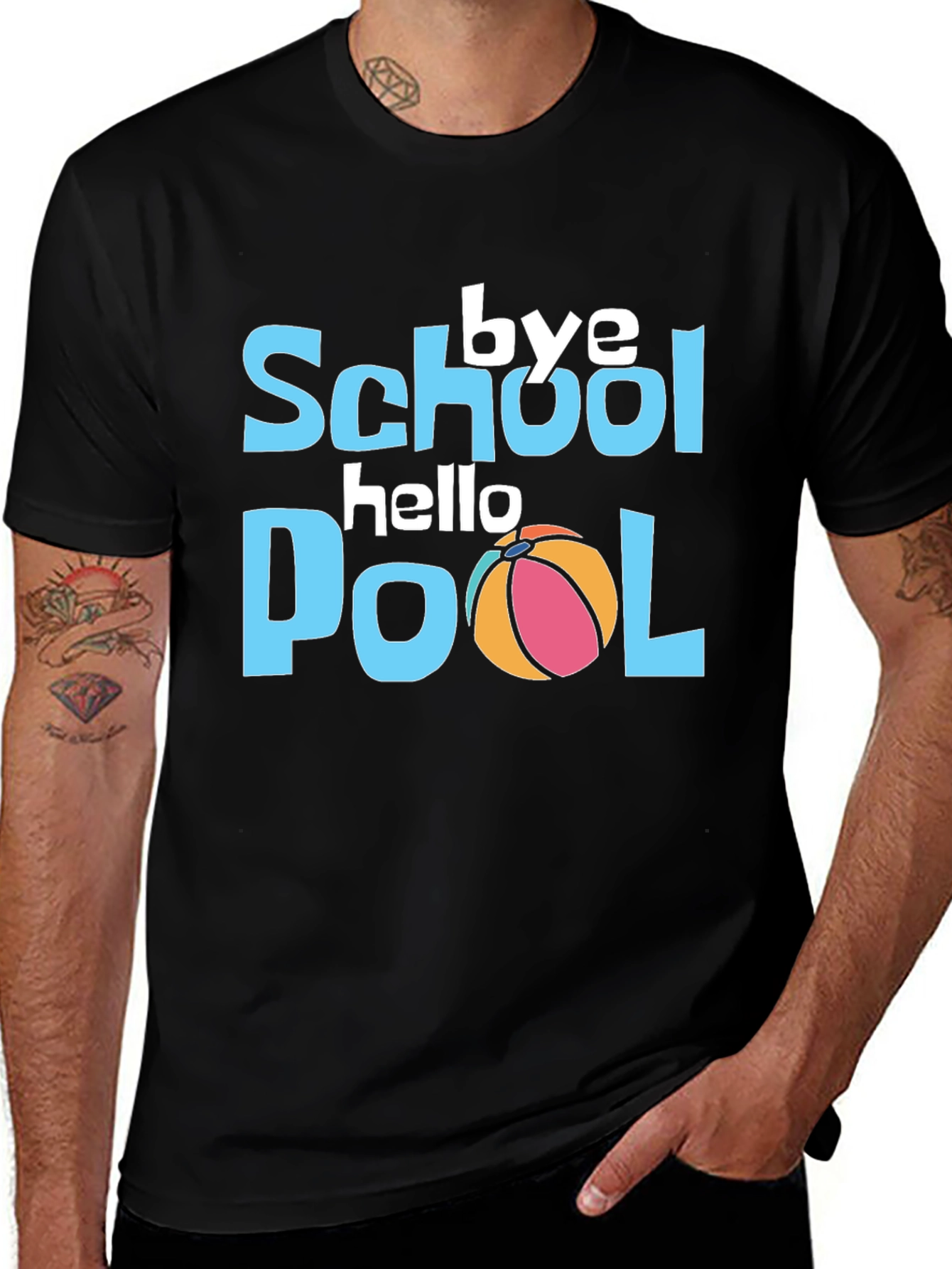 Variant 5 of Bye School Hello Pool Black Graphic T-Shirt