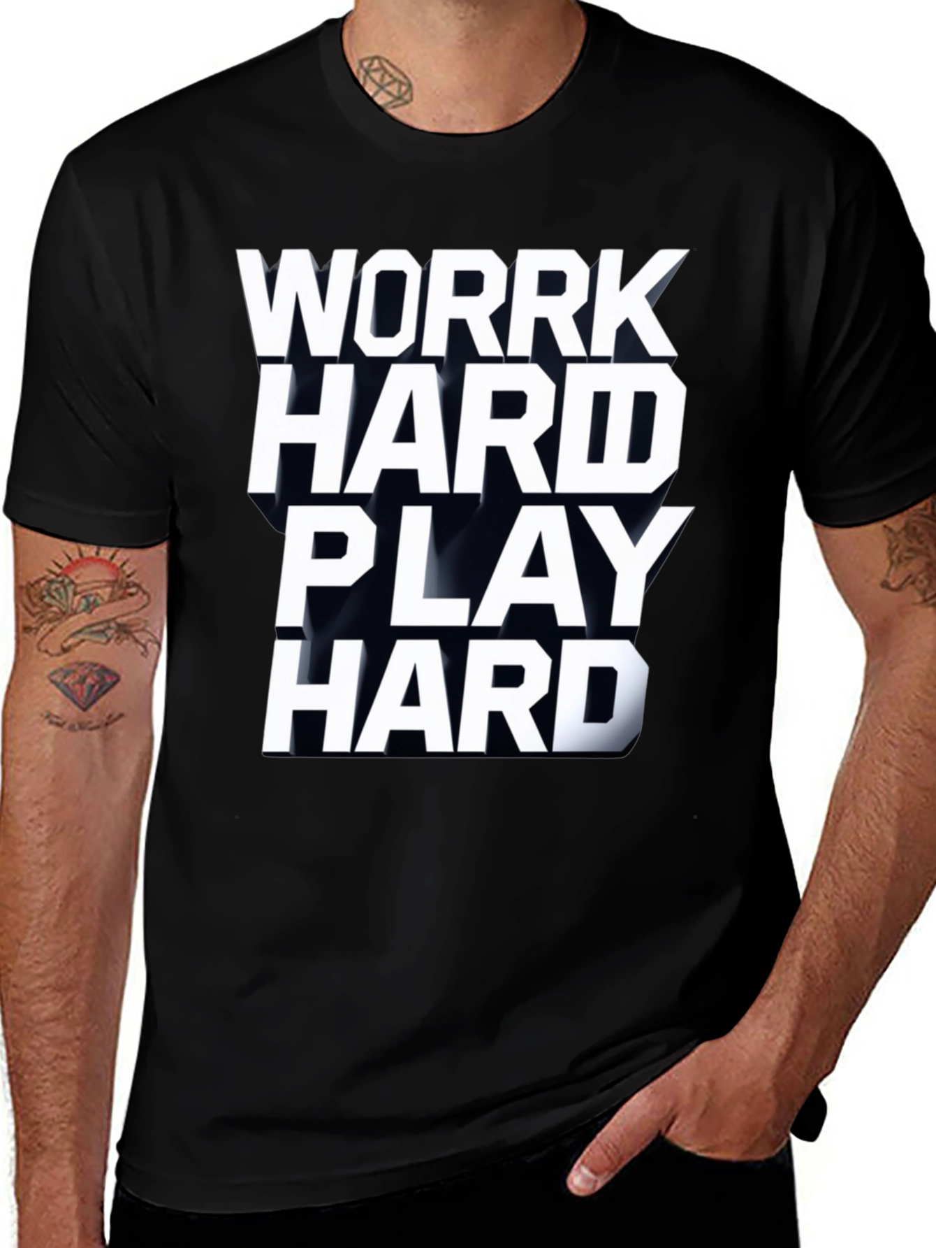 Variant 17 of Work Hard Play Hard Graphic Tee - Black