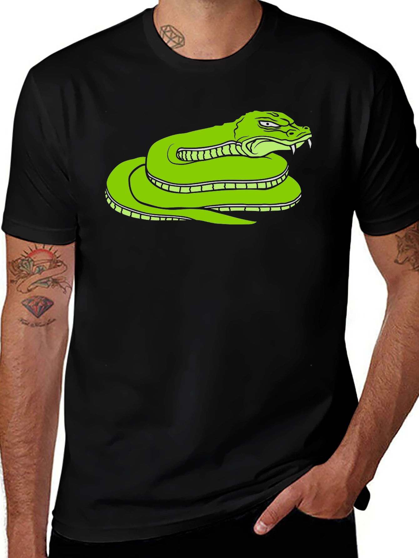 Variant 25 of Snake Graphic Tee - Bold Green Serpent Design