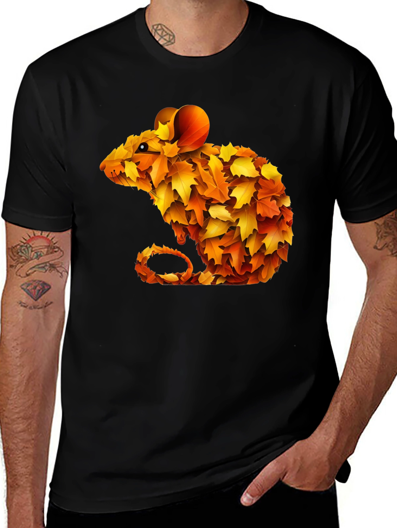 Variant 23 of Autumn Leaf Mouse Graphic Tee - Unique Fall Design