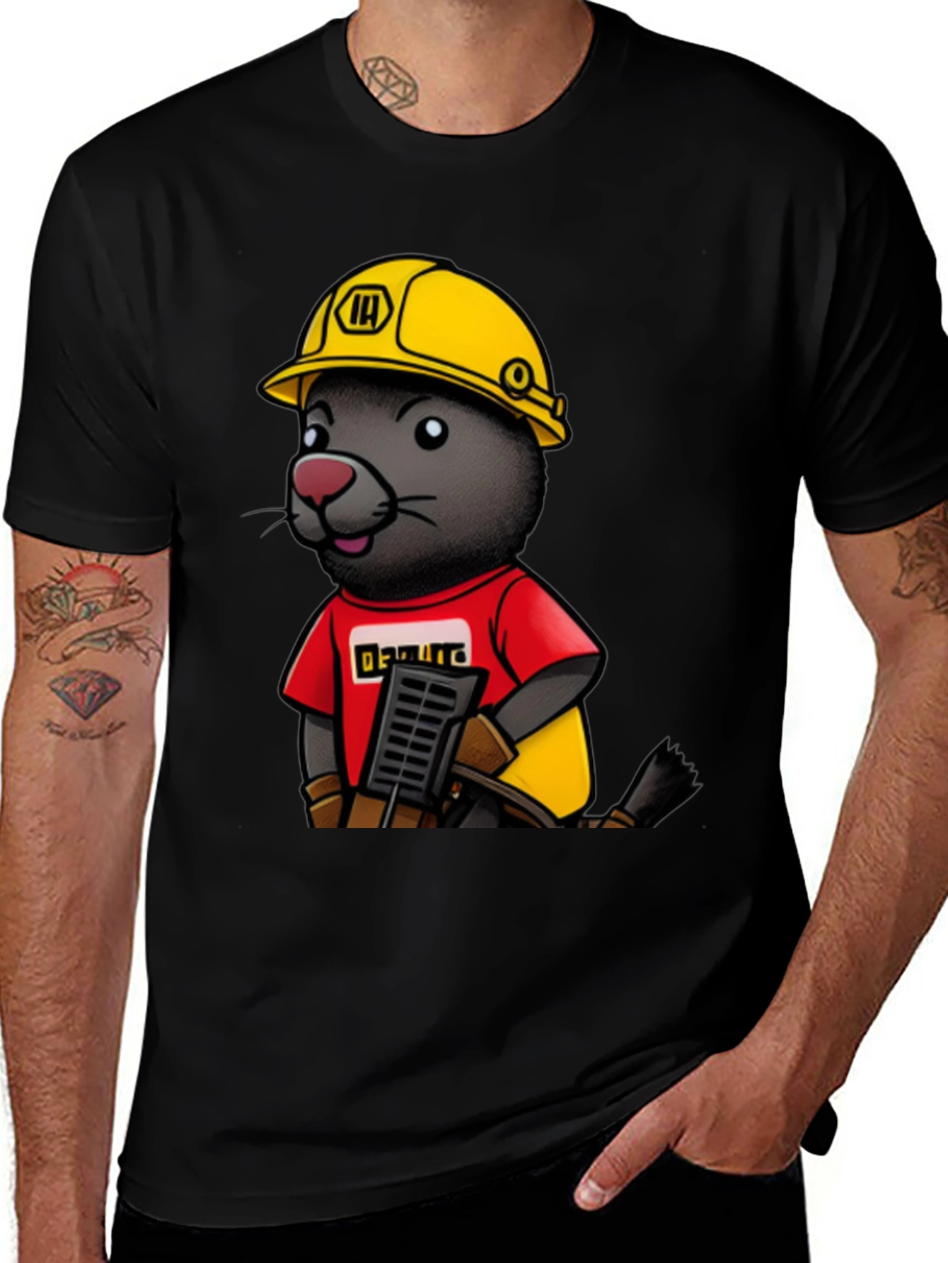 Cartoon Mole Construction Worker Graphic Tee