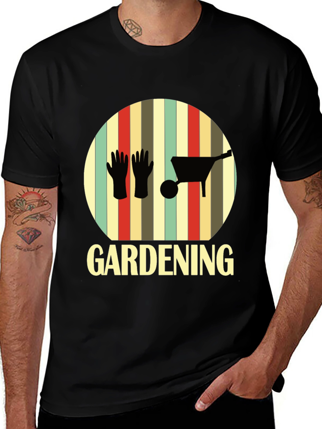Gardening T-Shirt - Vintage Style Garden Gloves Wheelbarrow Tee