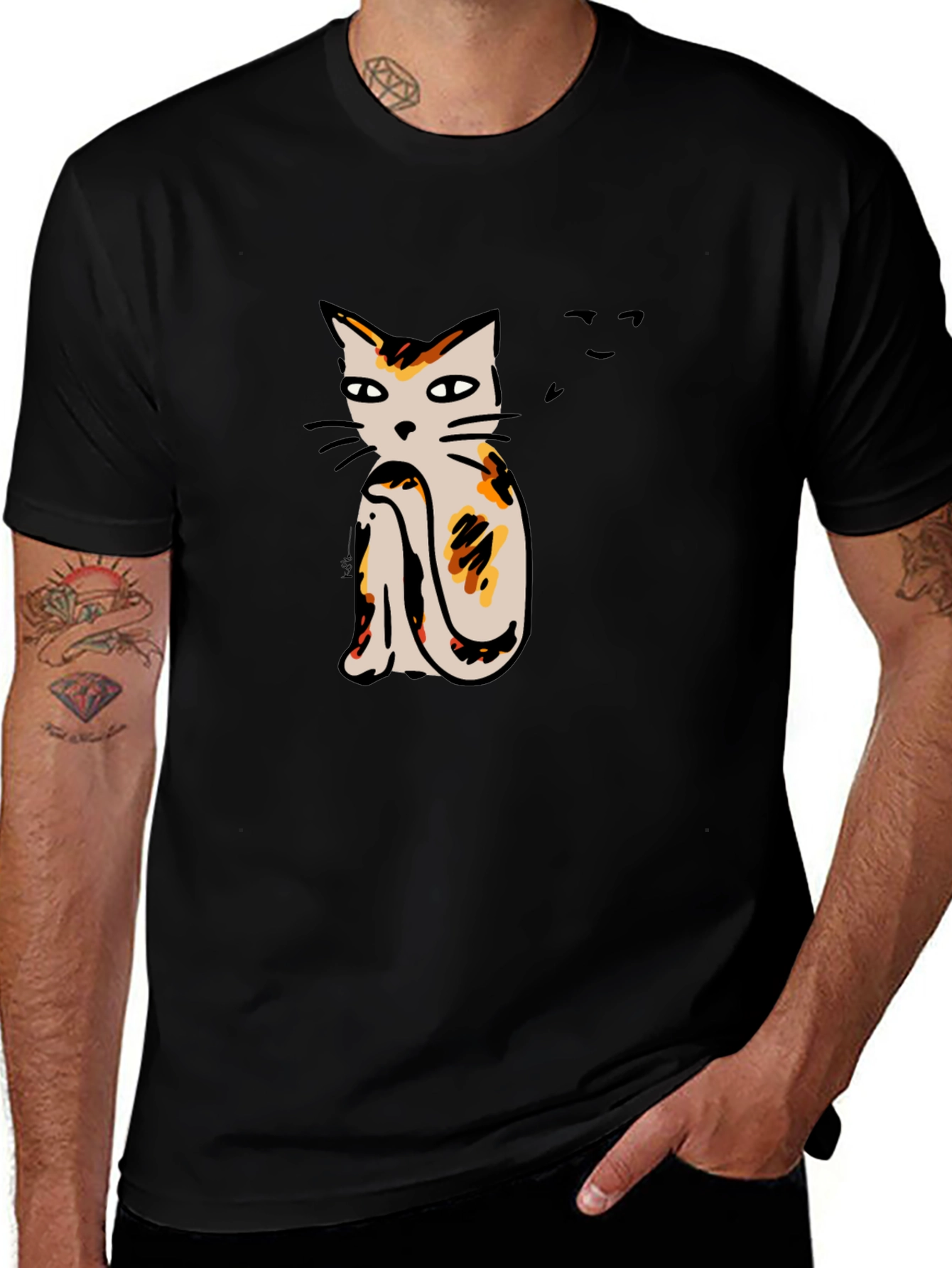 Variant 24 of Cat Print Black T-Shirt