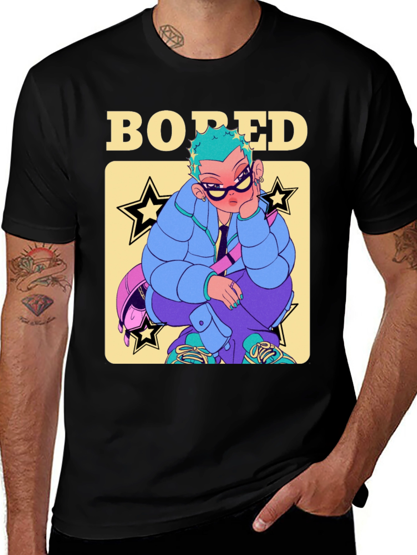Variant 13 of Bored Cartoon Graphic Print Black T-Shirt