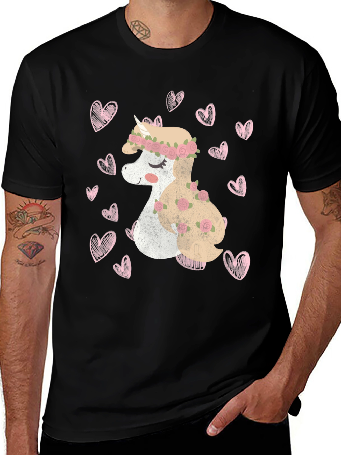 Variant 26 of Unicorn Heart Tee - Black Cotton Valentine's Day T-Shirt