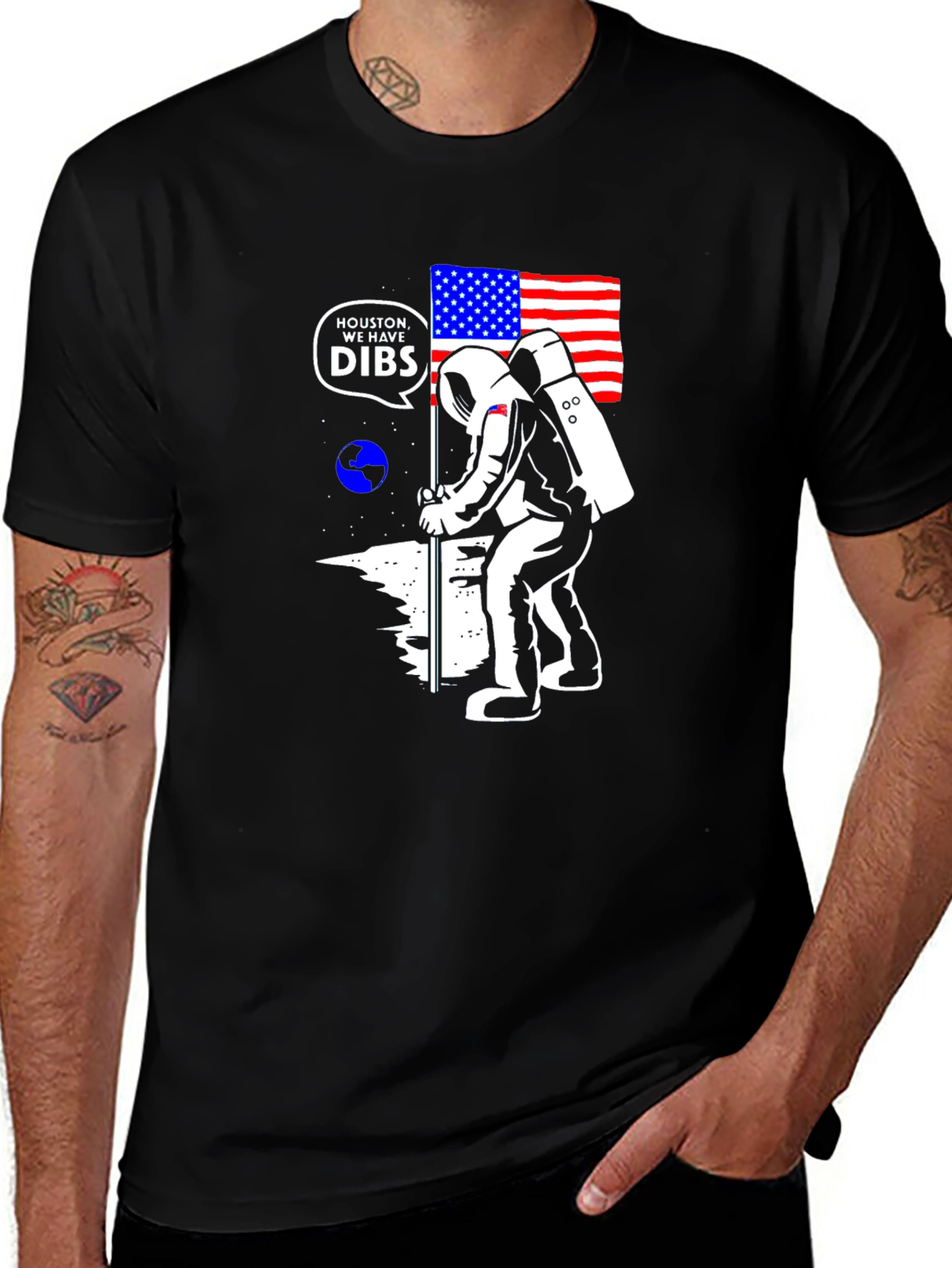 Variant 2 of Astronaut USA Flag Moon Black T-Shirt