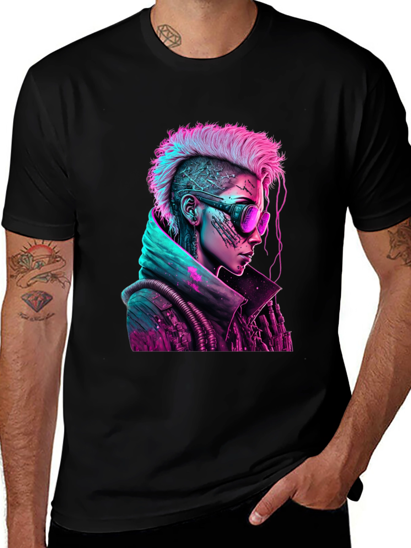 Variant 2 of Cyberpunk Graphic Tee - Black Crew Neck