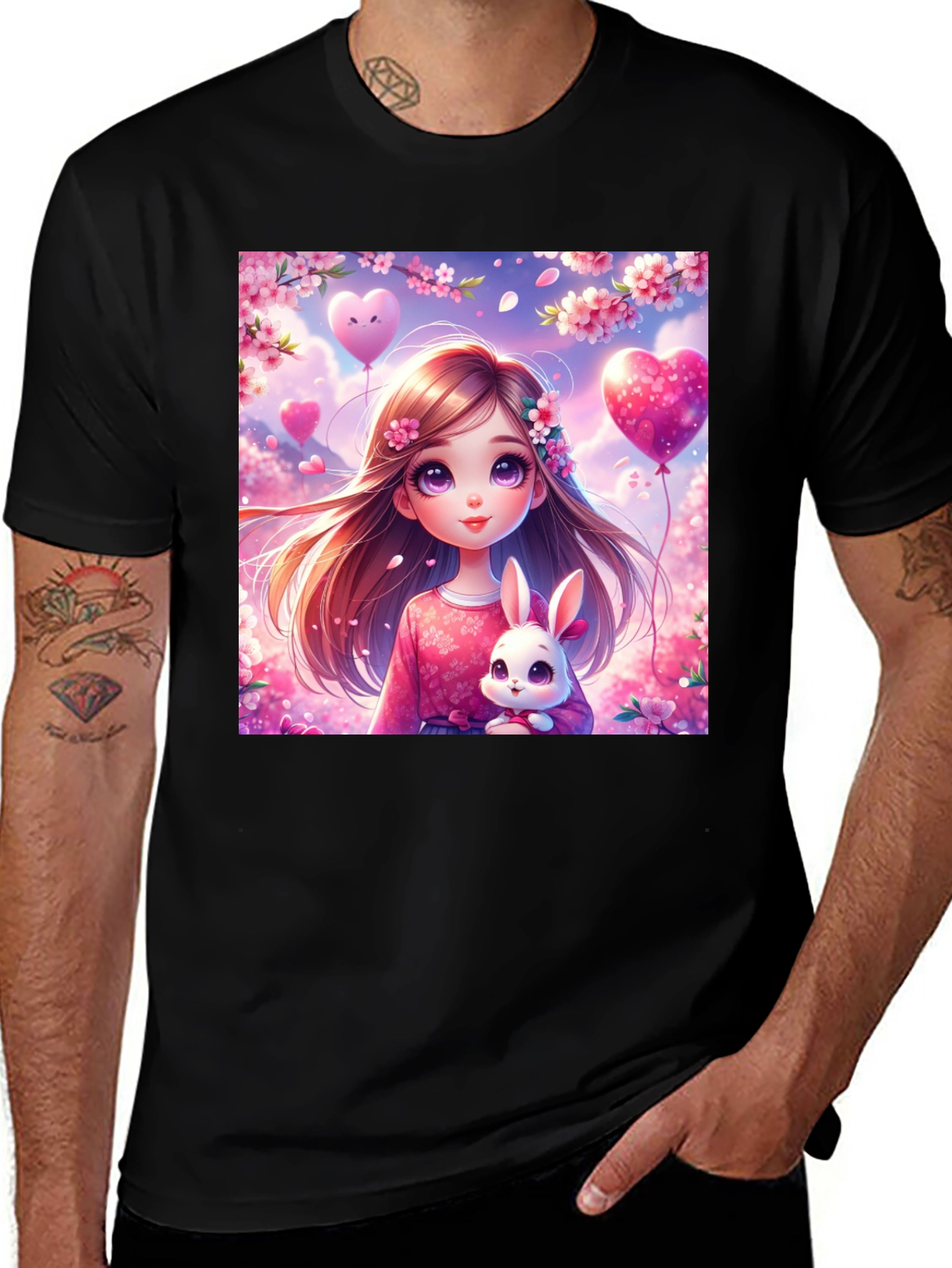 Variant 21 of Cute Girl with Bunny Graphic T-Shirt