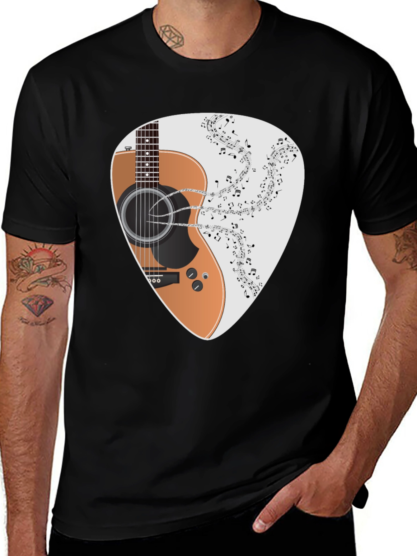 Variant 5 of Guitar Music Note Graphic Black T-Shirt