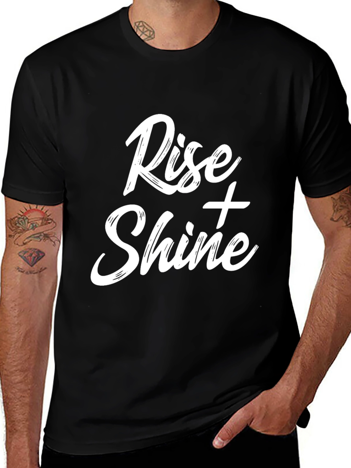 Variant 12 of Rise and Shine Graphic Print Tee - Black Cotton T-Shirt