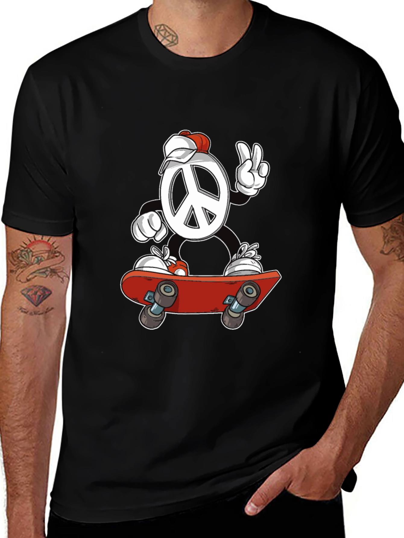 Variant 10 of Peace Sign Skateboarder Graphic Tee - Cool & Casual Style