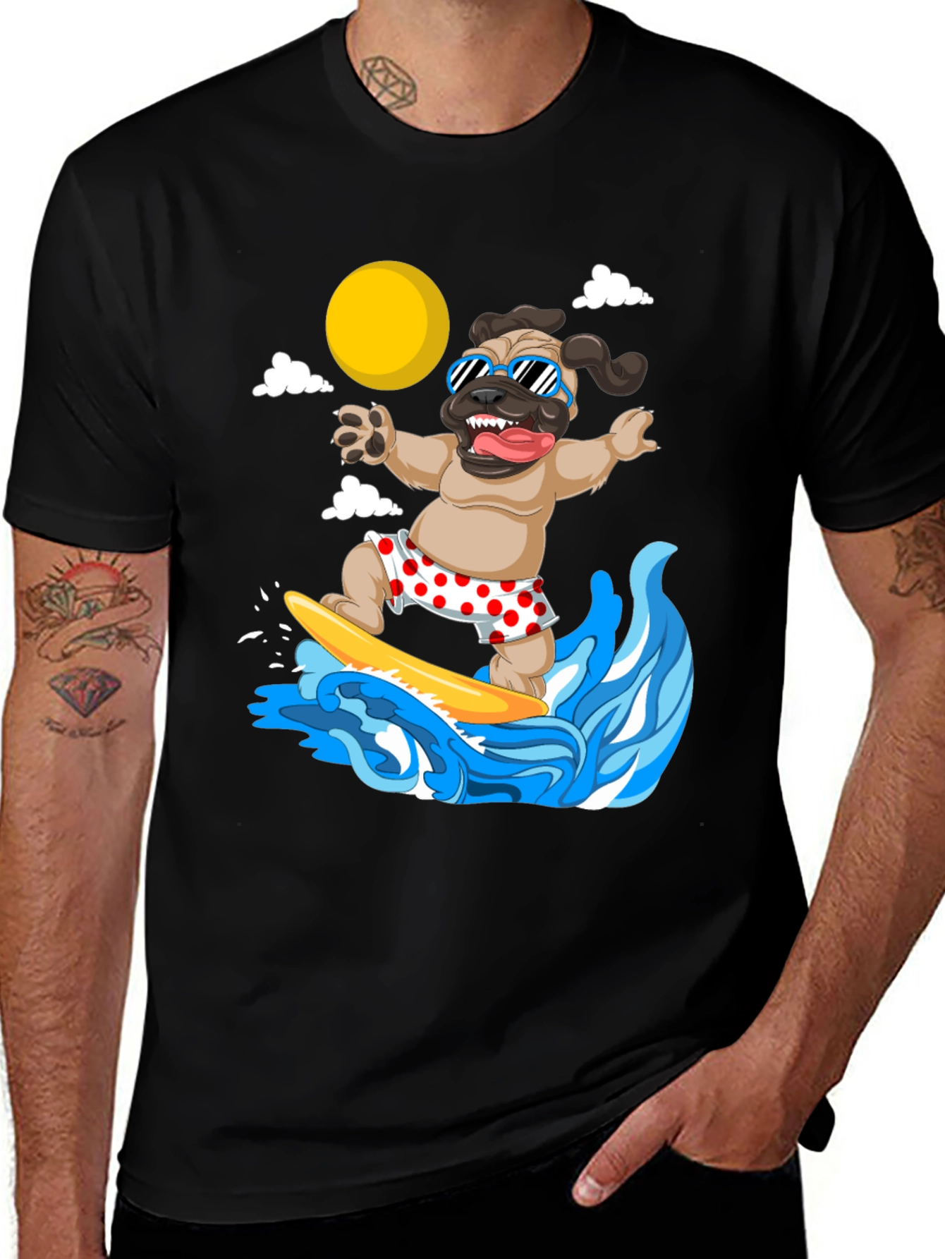 Variant 13 of Surfing Pug T-Shirt - Funny Dog Tee
