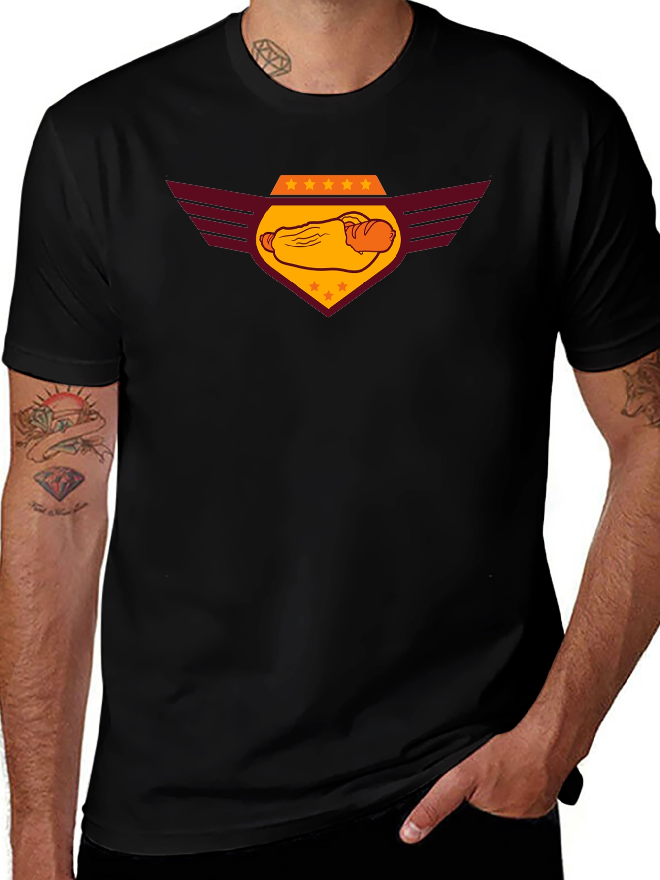 Variant 29 of Hot Dog Emblem Graphic Black T-Shirt