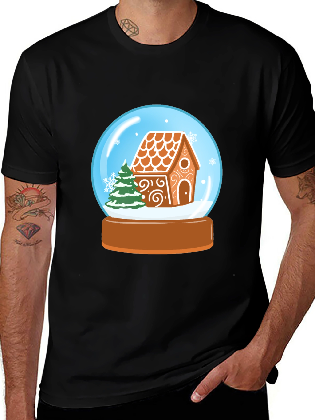 Variant 10 of Festive Gingerbread House Snow Globe Graphic Tee