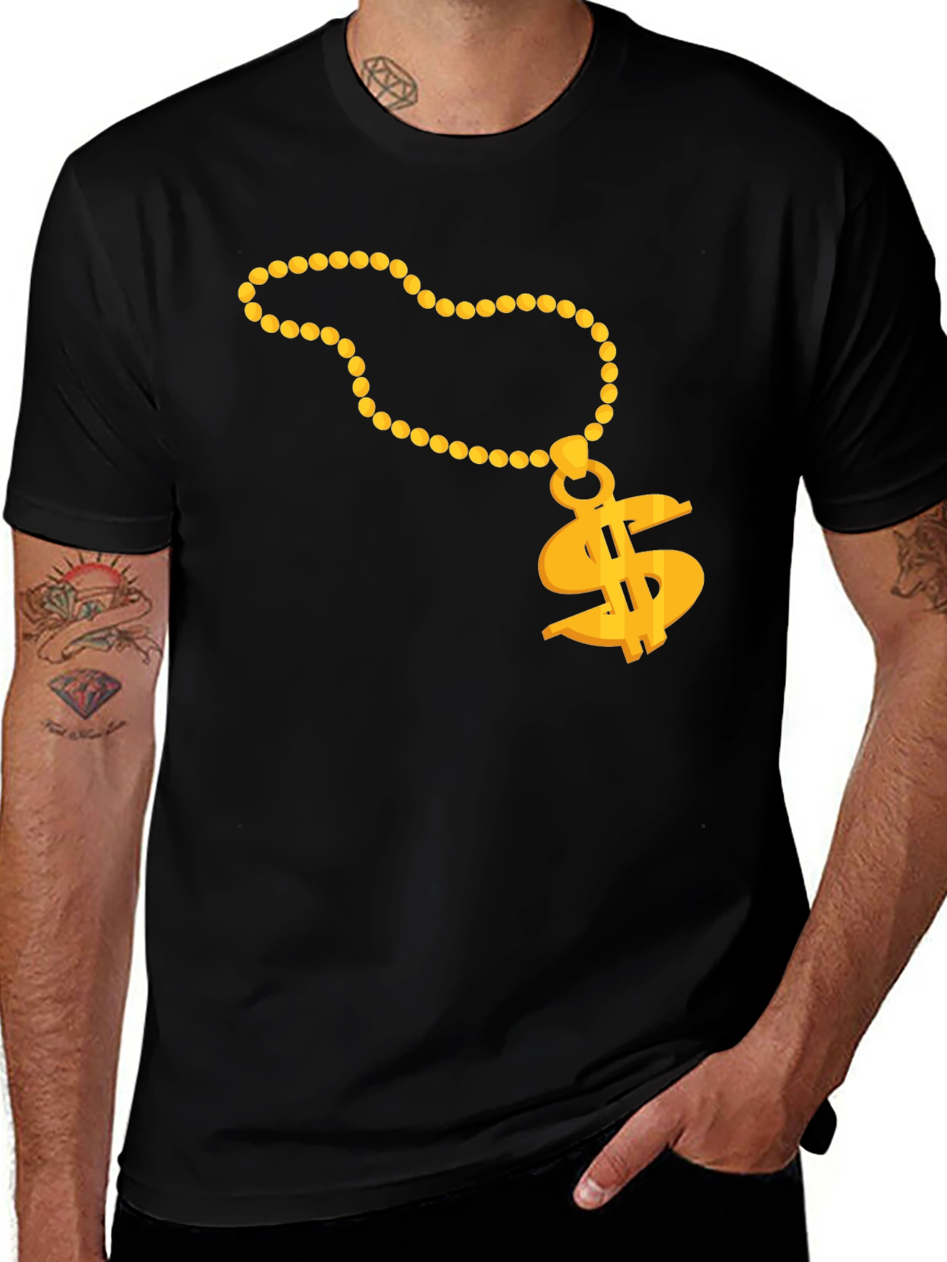 Variant 16 of Gold Chain Dollar Sign Black T-Shirt