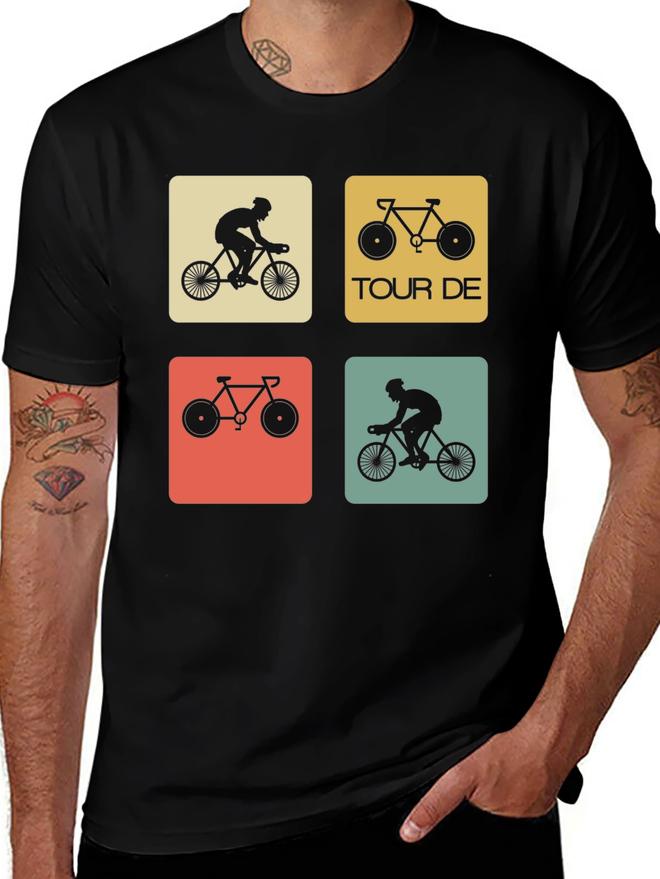 Retro Cycling T-Shirt - Tour De Design, Black Cotton Tee