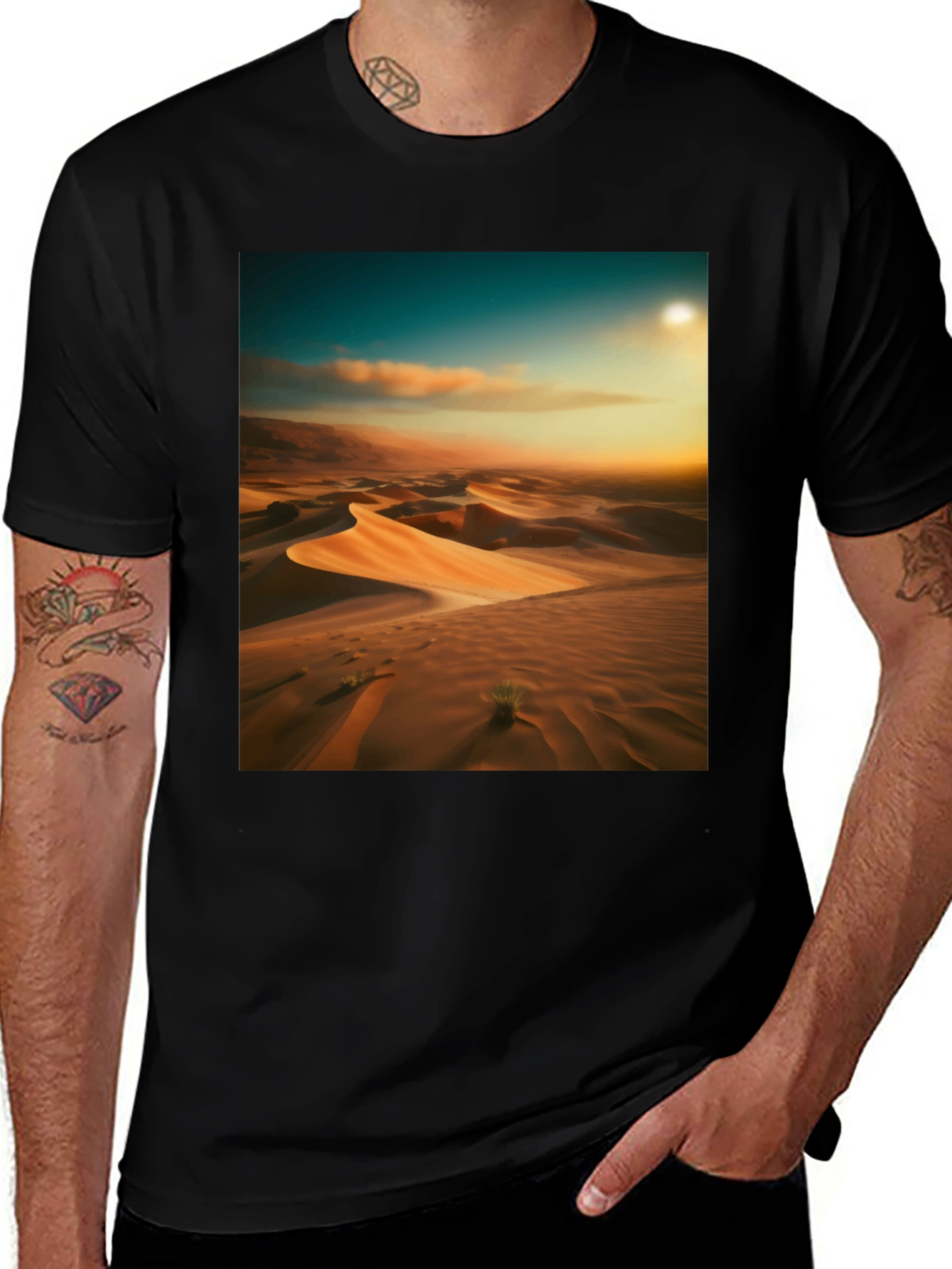 Variant 19 of Desert Landscape Graphic Tee - Black Cotton T-Shirt