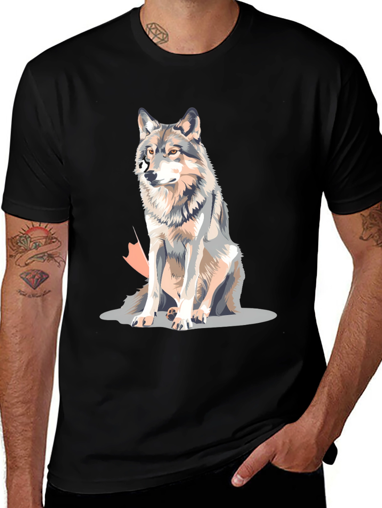 Variant 15 of Wolf Graphic Print Crew Neck T-Shirt
