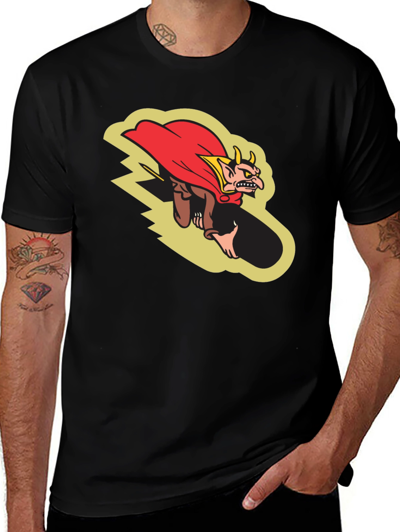 Variant 8 of Devil Cartoon Graphic Black T-Shirt