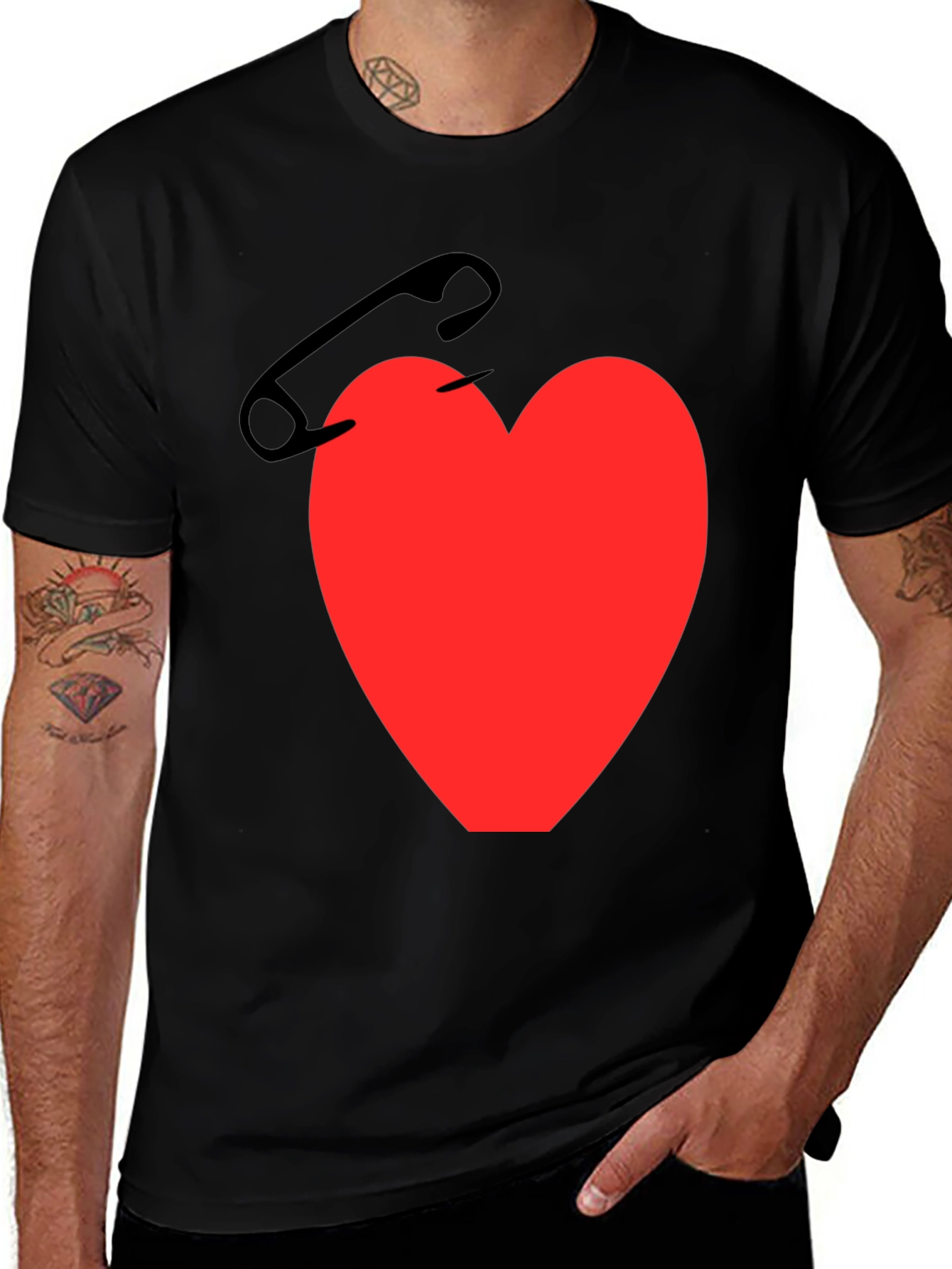 Variant 27 of Heart & Safety Pin Graphic T-Shirt - Black