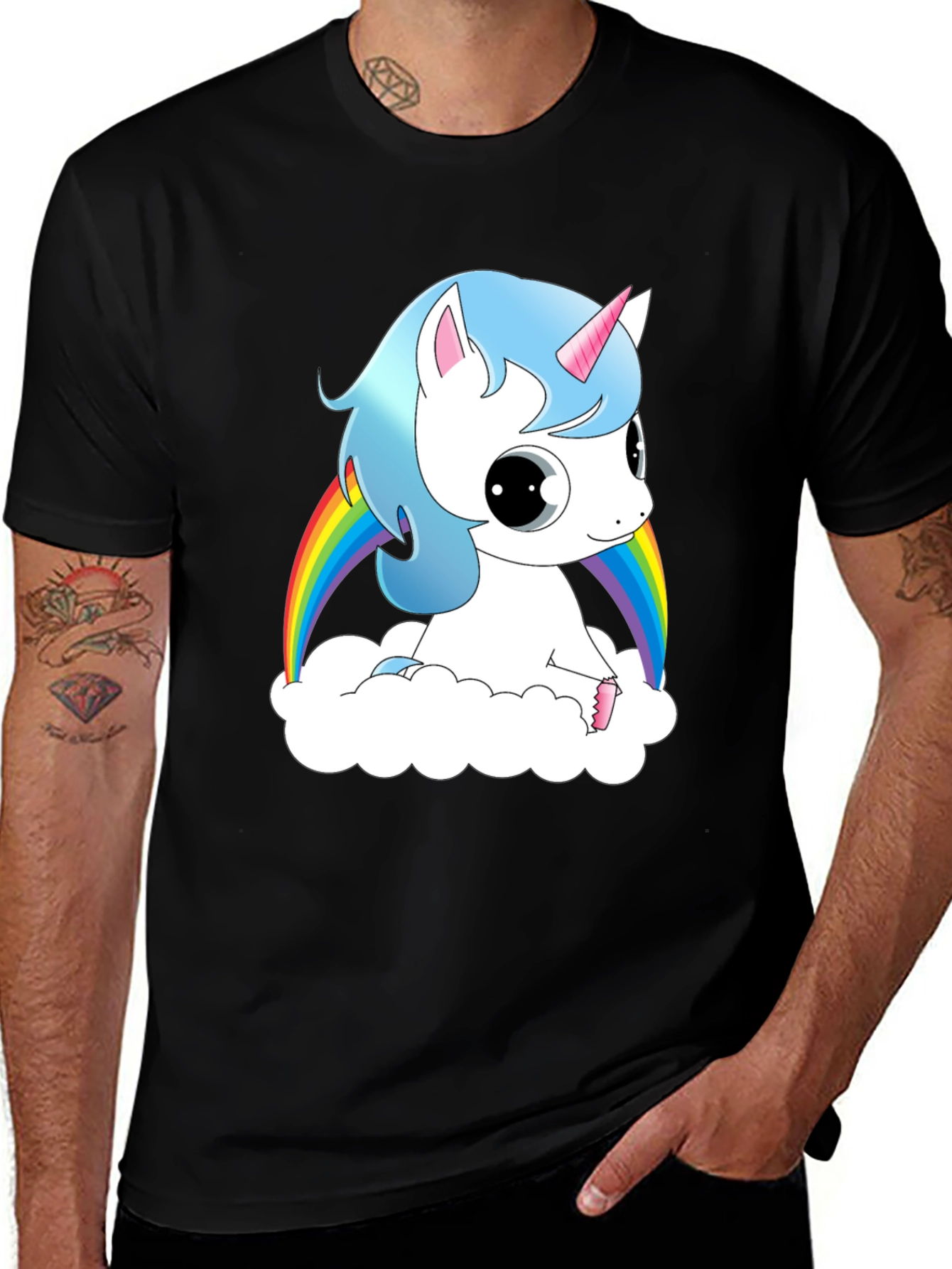 Variant 21 of Unicorn Rainbow T-Shirt - Men's Black Cotton Tee