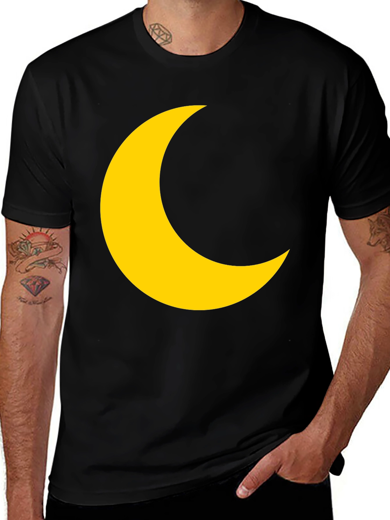 Variant 9 of Crescent Moon Graphic Tee - Black Cotton T-Shirt